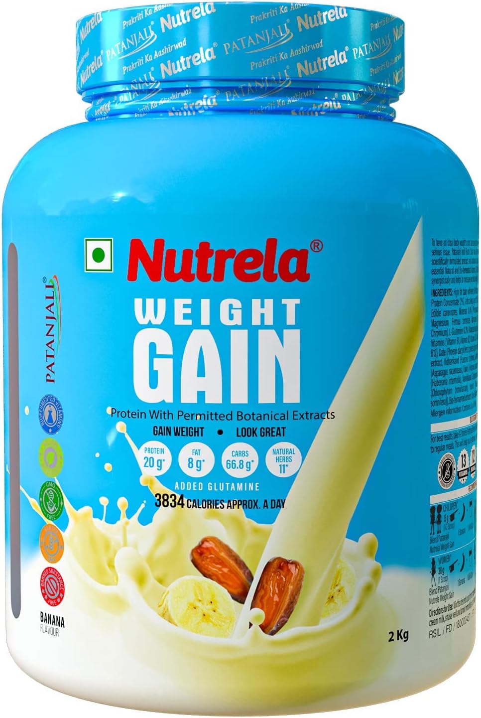 Nutrela Weight Gainer | 2 Kg Banana Flavour | High-Calorie Mass Gainer with Vitamins & Khandsari Sugar | Ideal for Men & Women,Powder