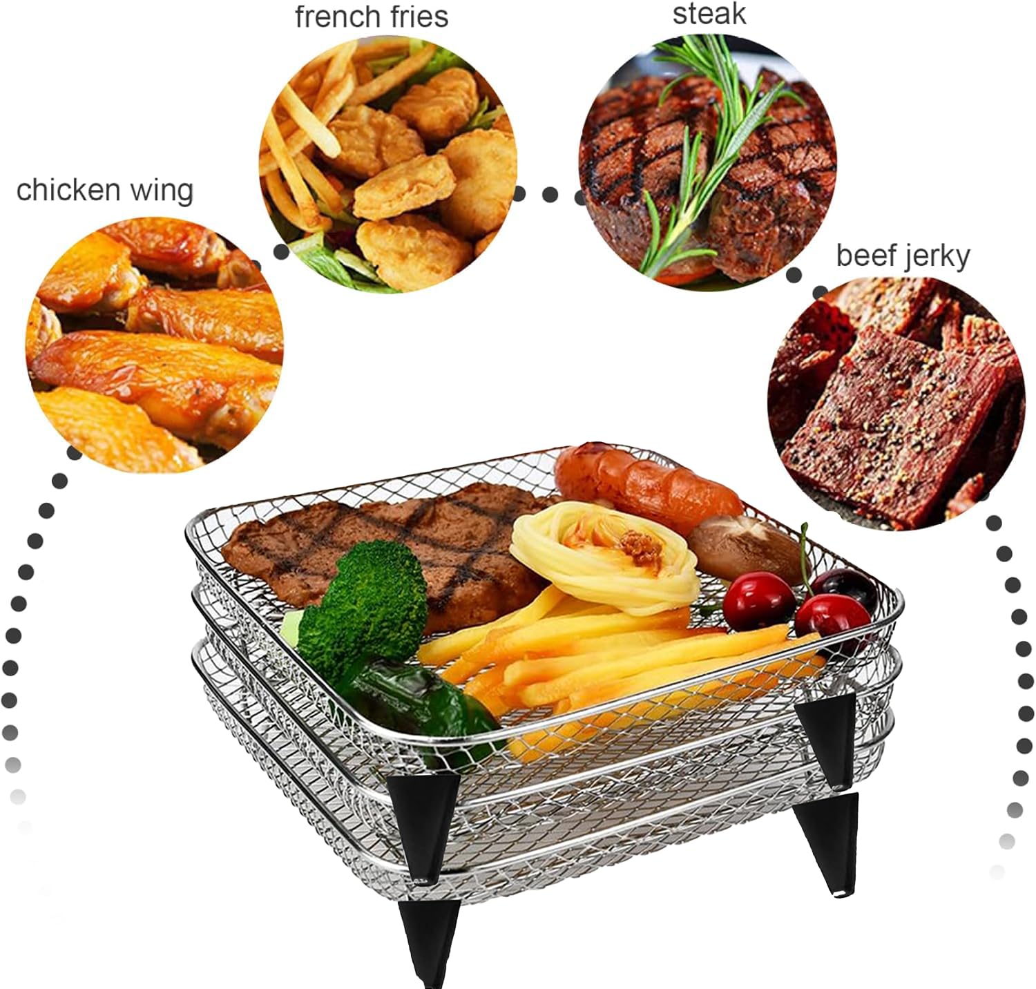 Stojaki do frytkownic, kosz do frytkownic na gorące powietrze, kosze ze stali nierdzewnej Frytter do Airfryer układane w stos, kosze do Airfryer, stojak do frytkownic, ruszt grillowy do frytkownic na