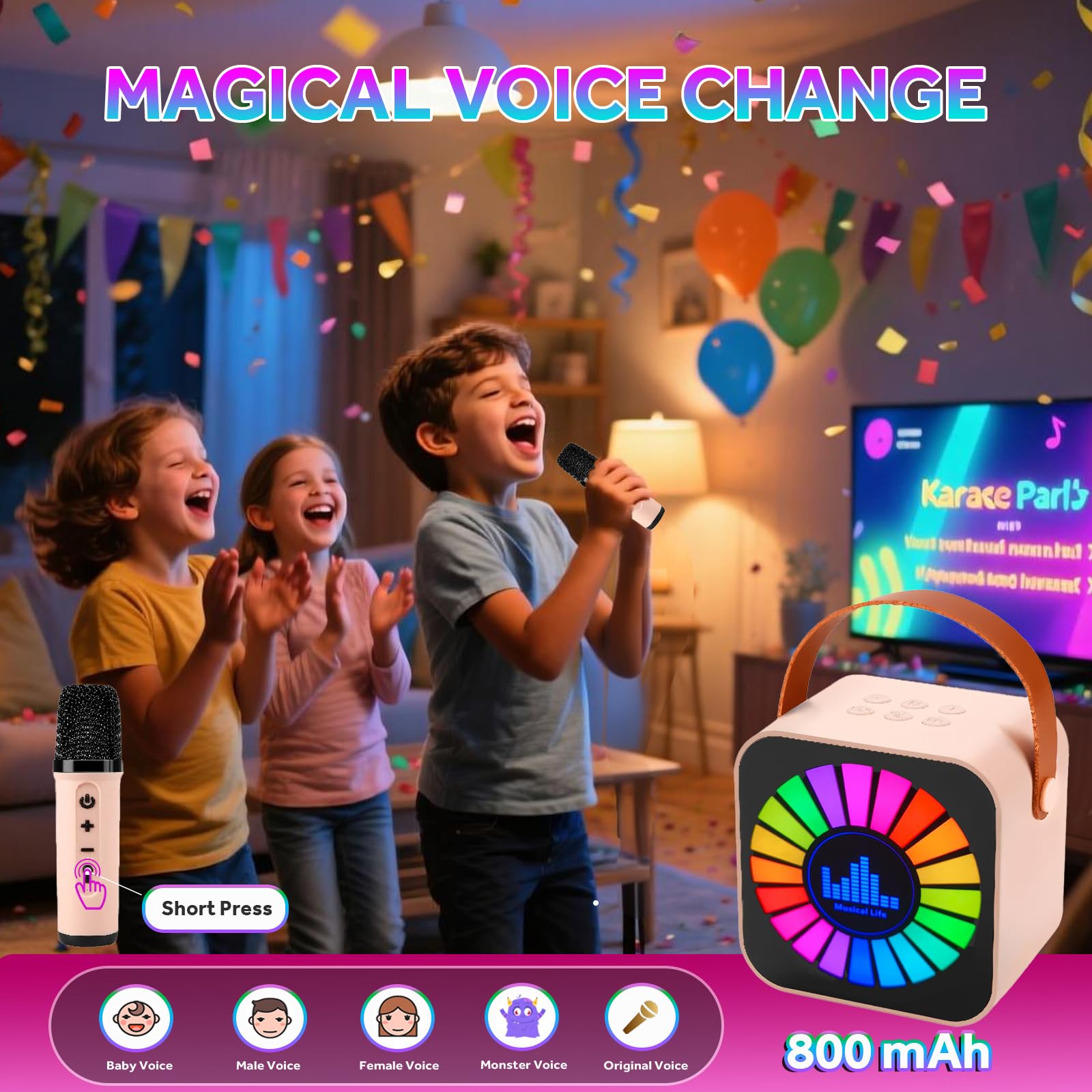 Kids Karaoke Machines 2 Microphones, Mini Wireless Bluetooth Microphone for Children Presents for Kids Ages 4-12 - Image 3