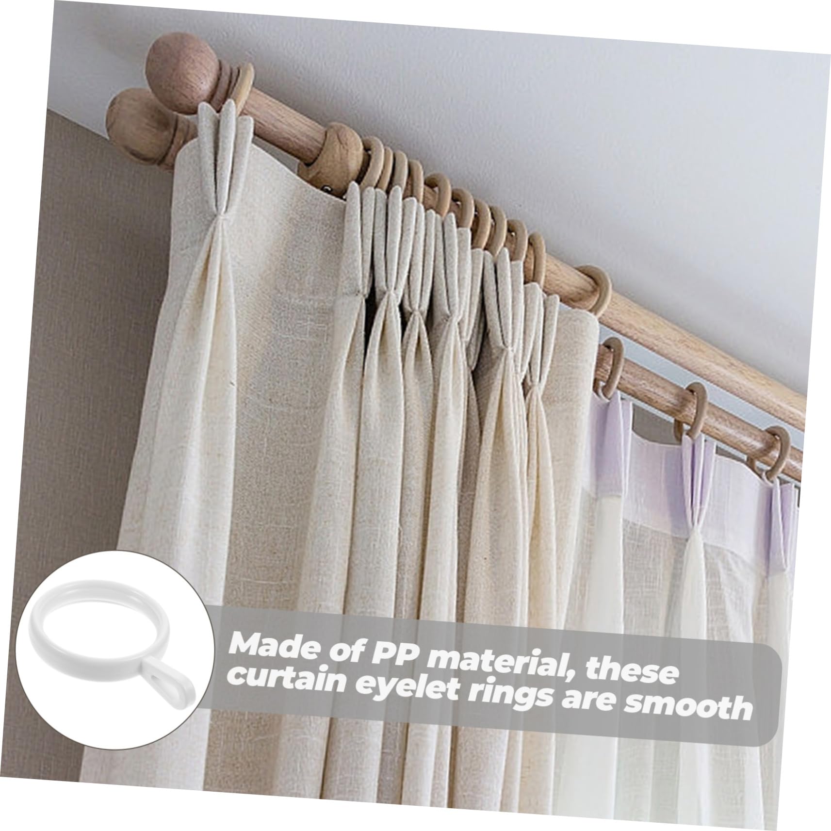 Anneaux de Tringle à Rideaux Blancs en PP 190 Pièces, Design Épaissi