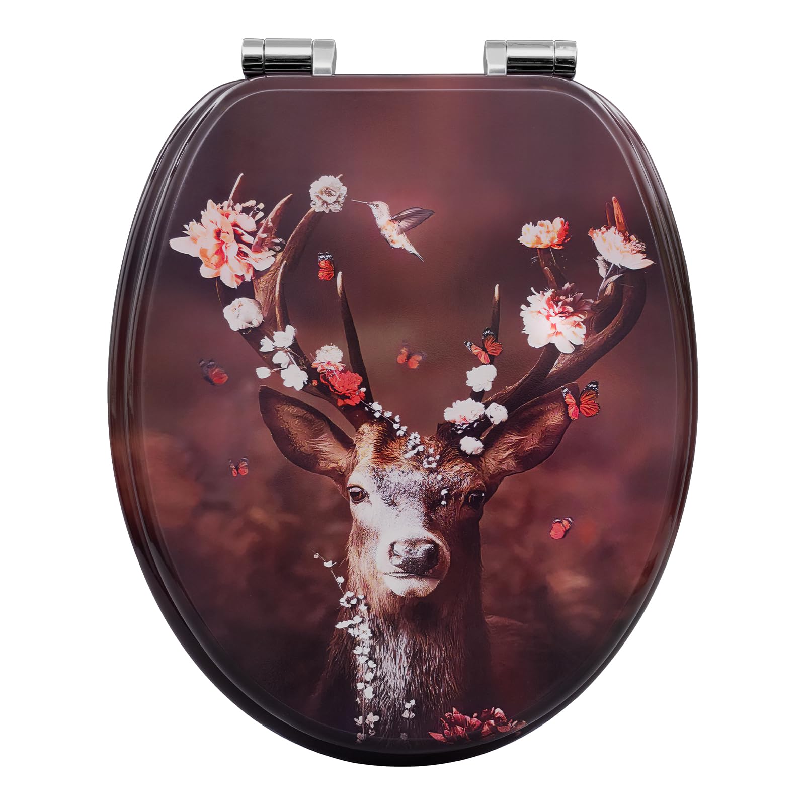 WOLTU Toilet Seat, O-Shaped Loo Seat with Soft Close and Quick Release Functions, with Adjustable Hinges, Upgraded Mounting Set for Different Types of Toilets, Deer Pattern โ image 1