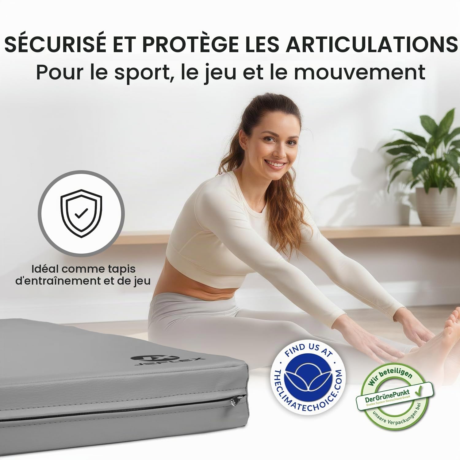 Jeflex - Matelas gymnastique 200 x 100 x 8 cm fabriqué en Allemagne/Tatami judo portable/matelas pliable peu encombrant et tapis de yoga/tapis de gym enfant pour chambre d'enfant