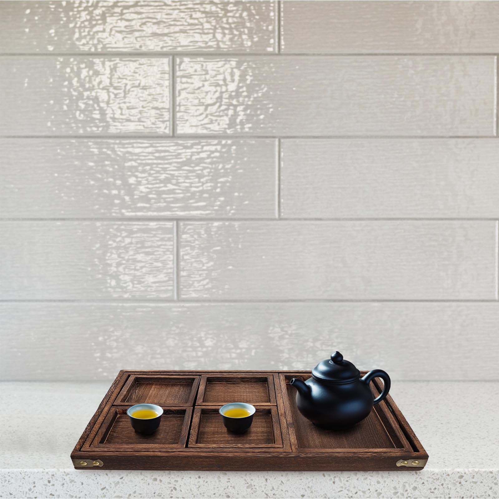 POPETPOP Bandeja de Servicio de Alimentos de Madera Rectangular, Bandeja para Servir Postres, Diseño Simple, Fácil de Lavar, Resistente al Desgaste, para Té y Vajilla