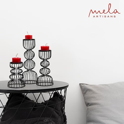 Miniatura 7 de Lainon Portavelas para velas de pilar (negro, juego de 3)  Juego de portavelas de metal negro hecho a mano  Pilar de metal para centro de mesa