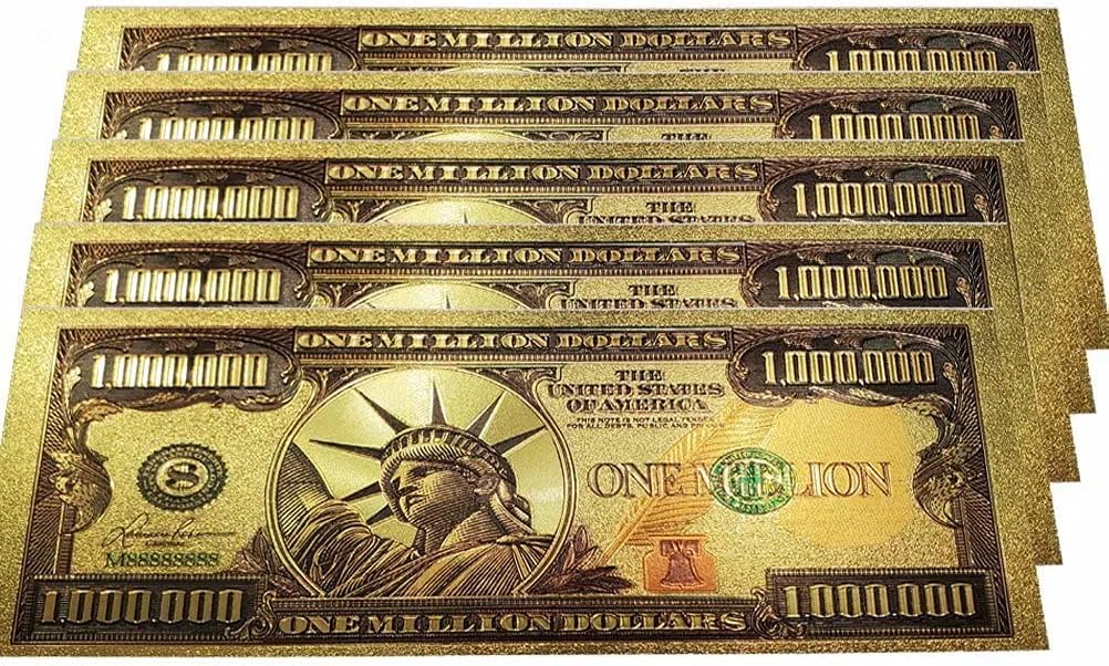 one Million Dollar Bills, Colored Gold Plated Bill Collectible Banknotes for Decoration