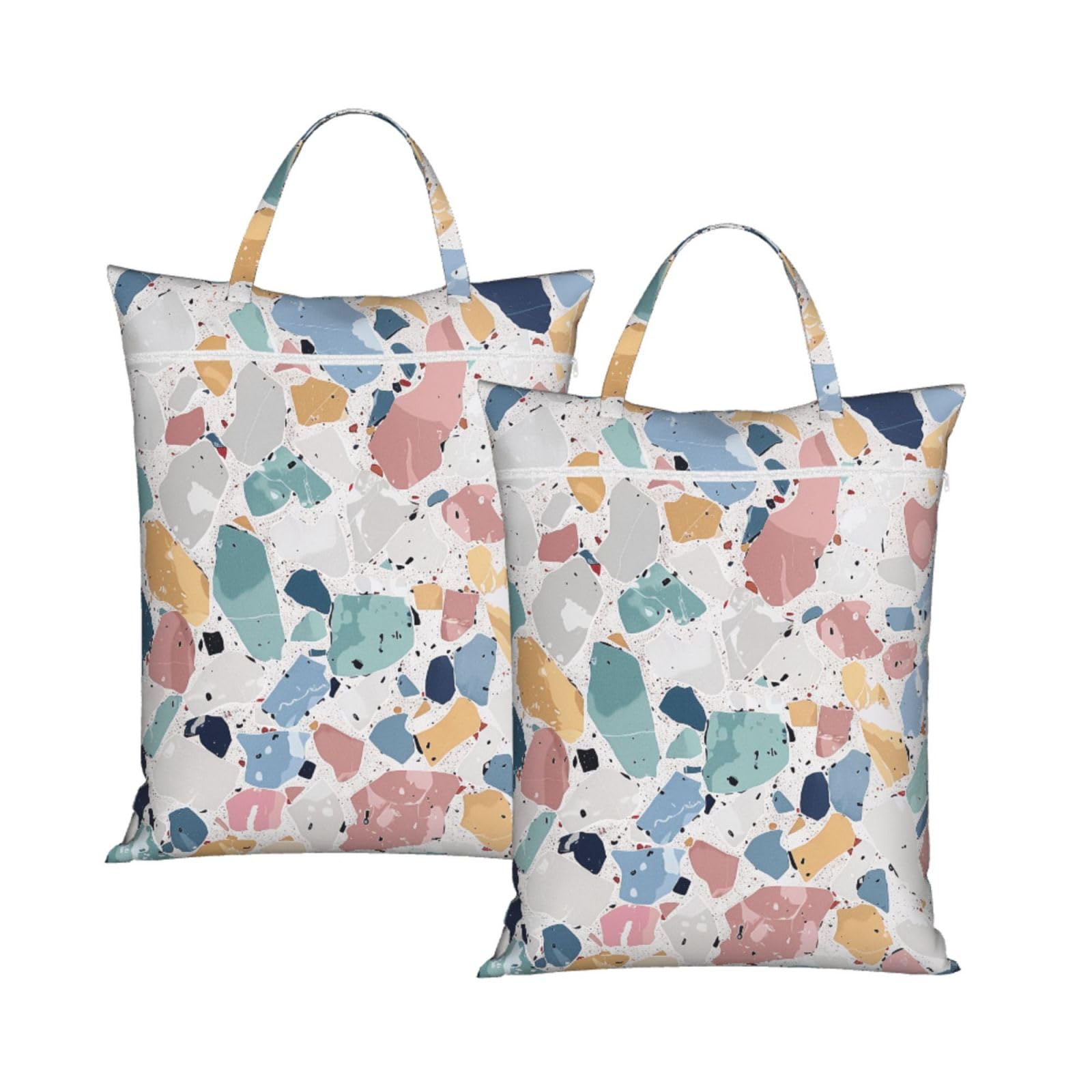Large Travel Laundry Bags,Terrazzo Marble Pastel Print with Handle Foldable Laundry Bag for Holidays Gym Swimming and Family Trips, 2Pcs