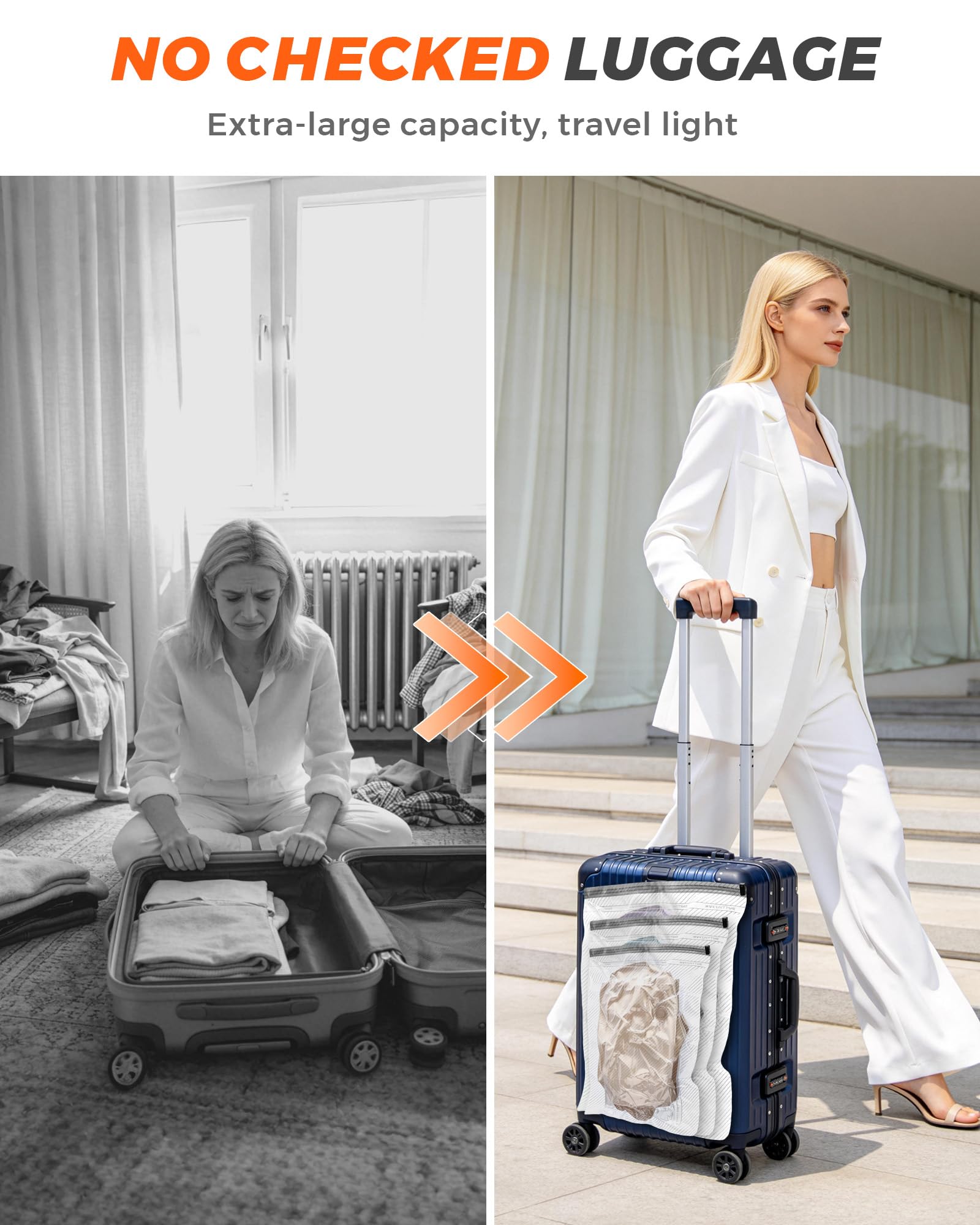ANBIUX Lot de 15 sacs de rangement sous vide pour voyageurs, économiseur d'espace pour vêtements avec pompe électrique et balance à bagages, organisez et rangez facilement