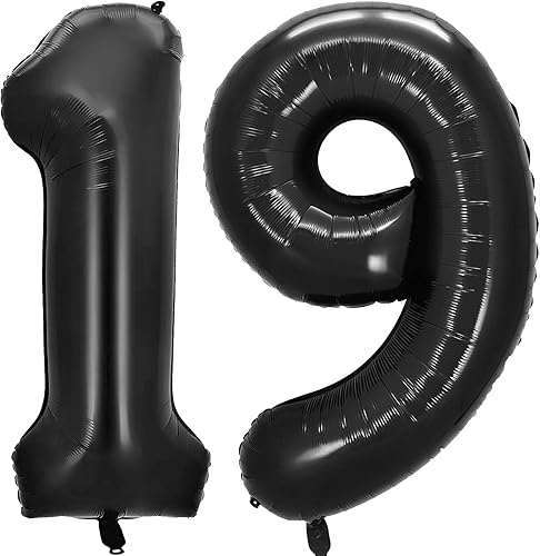GINZU Globo negro gigante con el número 19 de 40 pulgadas, decoraciones de cumpleaños para mujeres, decoraciones de feliz cumpleaños de 19 para