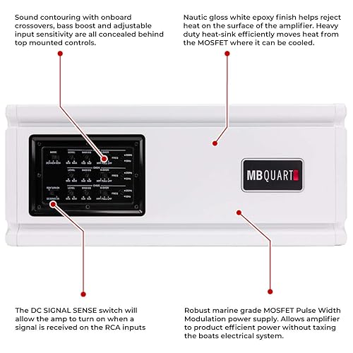 Miniatura 6 de MB Quart Amplificador náutico NA3-600.6 - Nautic Marine, 600 vatios, 4 canales, amplificador marino, altavoz, disipador de calor, estándar Ipx,