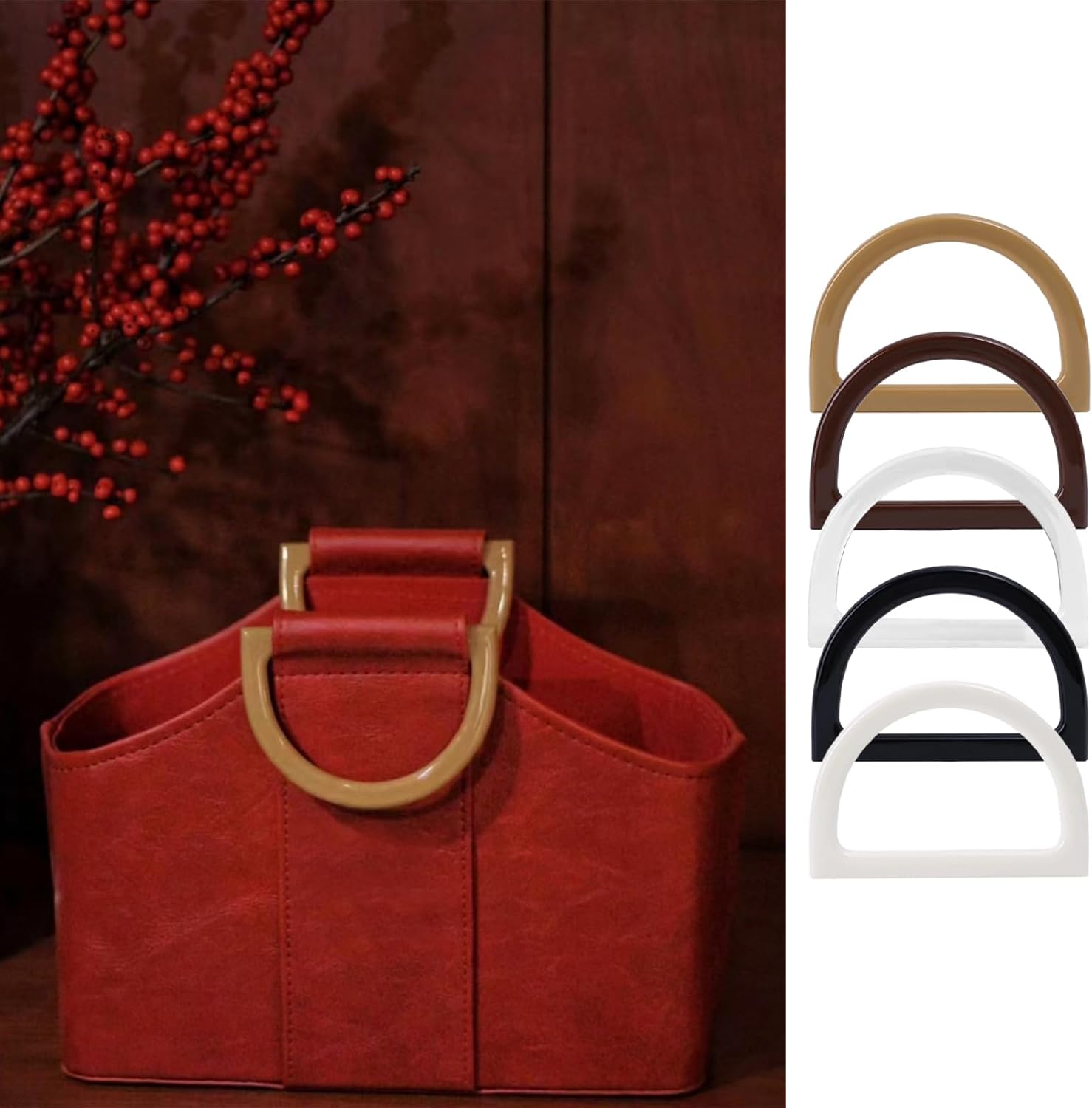 10Pcs D-Shaped Purse Replacement Handle, Bag Handles for Crochet Bags, Resin Purse Handles Decorative, Purse Making Supplies for Handmade Beach Bag Straw Bags Handbags Handles - Image 7