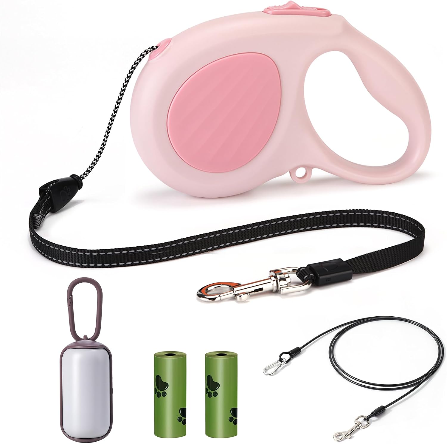Heavy Duty Retractable Dog Leash with Poop Bag Holder, 16 FT