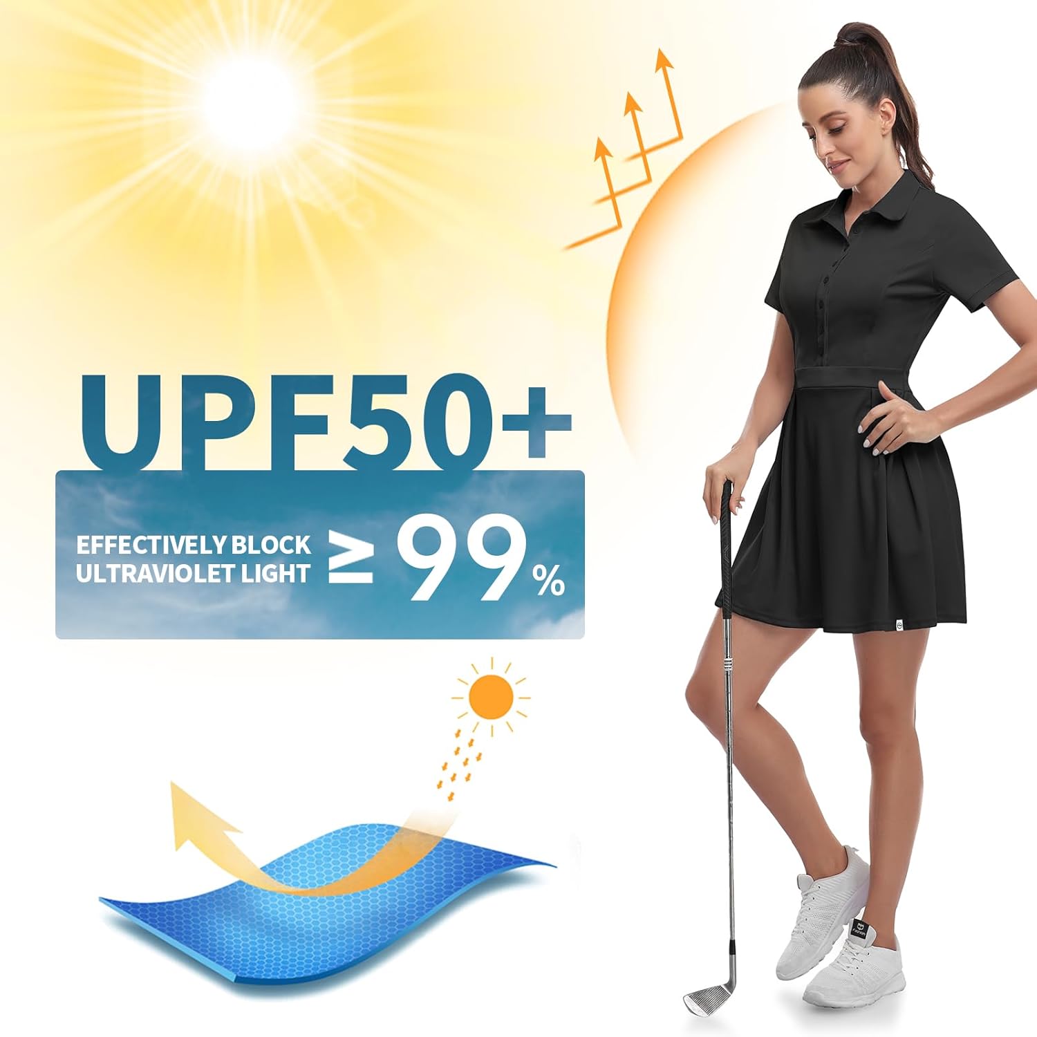 Soneven Women Polo Golf Tennis Dress Built in Shorts Short Sleeve Workout Athletic Pleated Dresses with Pockets - Image 3