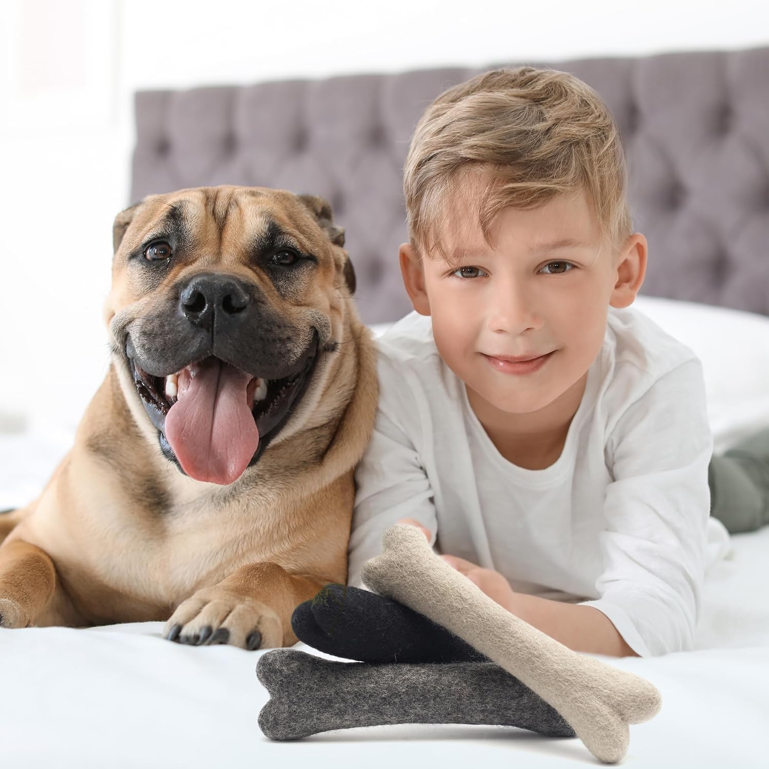 Glaciart One Felted Wool Dog Chew Bone (3 Pcs)| Durable Dog Chew Toy, Puppy Chew Toys for Teething & Dog Teeth Cleaning | Pet Toys Fetch Games & for Anxiety/Boredom | Great for Small or Medium