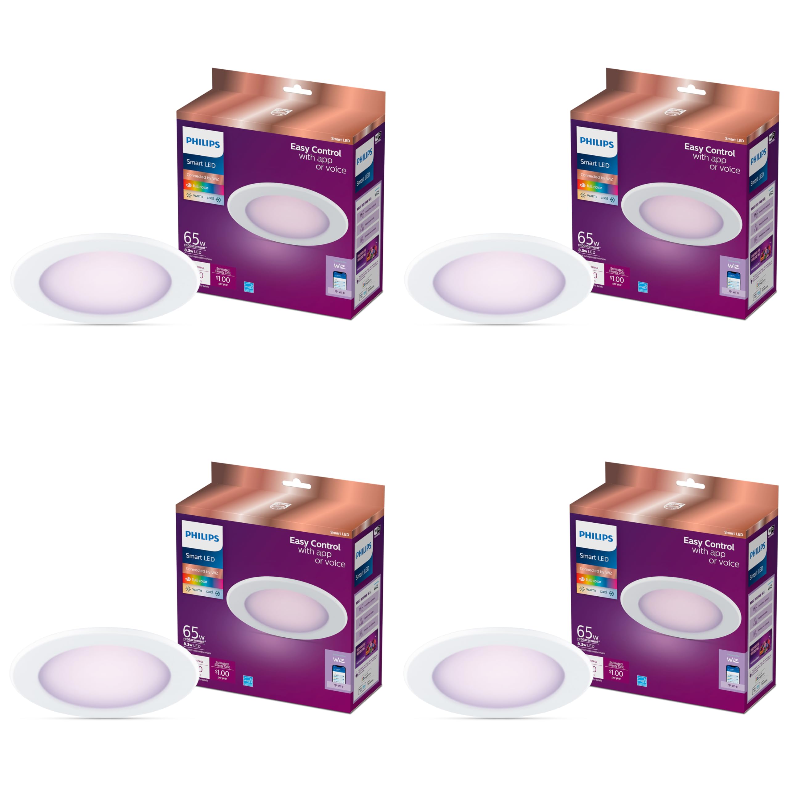 PHILIPS Smart 5-6 Inch Retrofit Recessed Downlight 4-Pack, 750 Lumens, LED Color Changing Lights, Connects to Wi-Fi, Control with Voice or App, Powered by WiZ Connected
