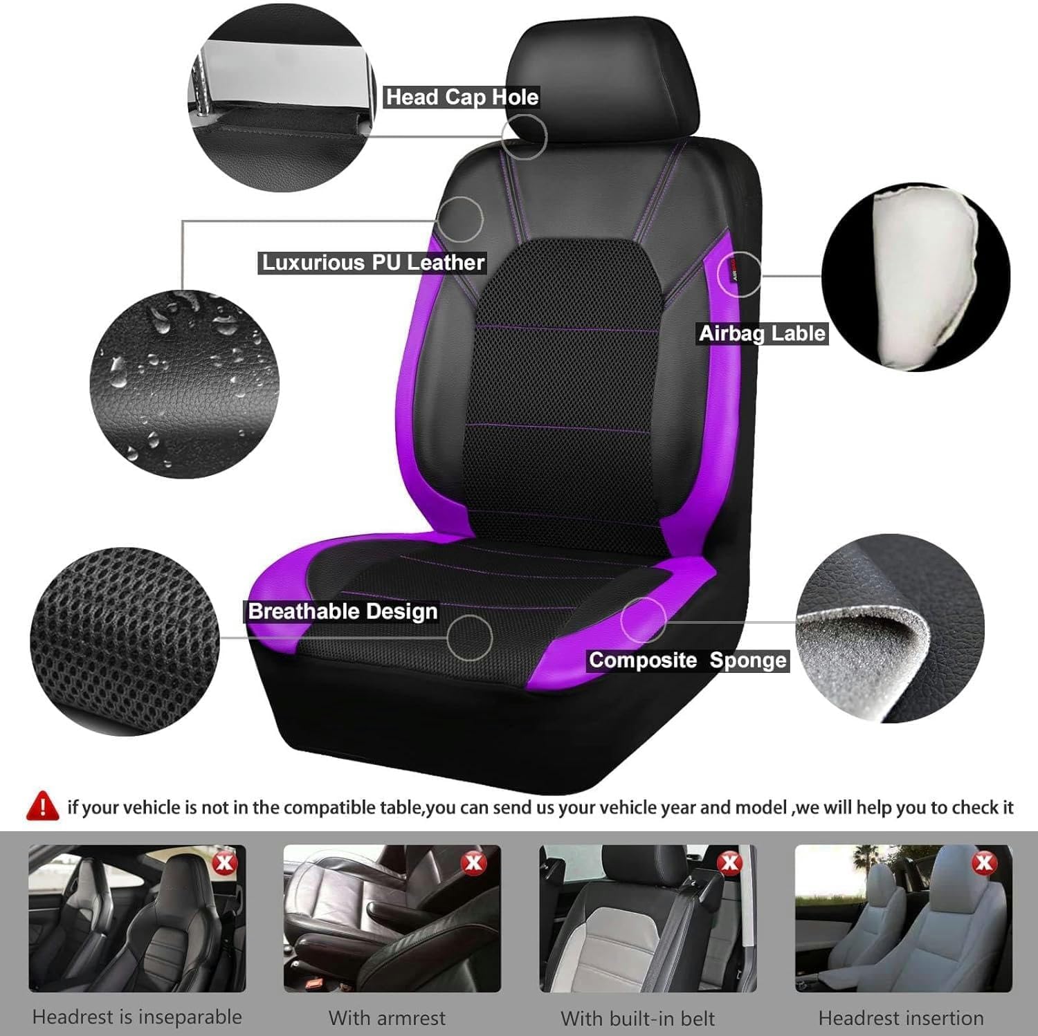 9 Stück Auto Sitzbezügesets für Octavia 1998-2013 2014 2015 2016 2017 2018 2019, Leder Full Wrap Wasserdicht Atmungsaktiv Komfortabler Innenraum Schutzzubehör,Purple