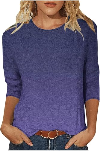 34 Sleeve T Shirts for Women Solid Color Plain Tops Summer Dressy Casual Round Neck Shirts Blouse Comfy Loose Fit