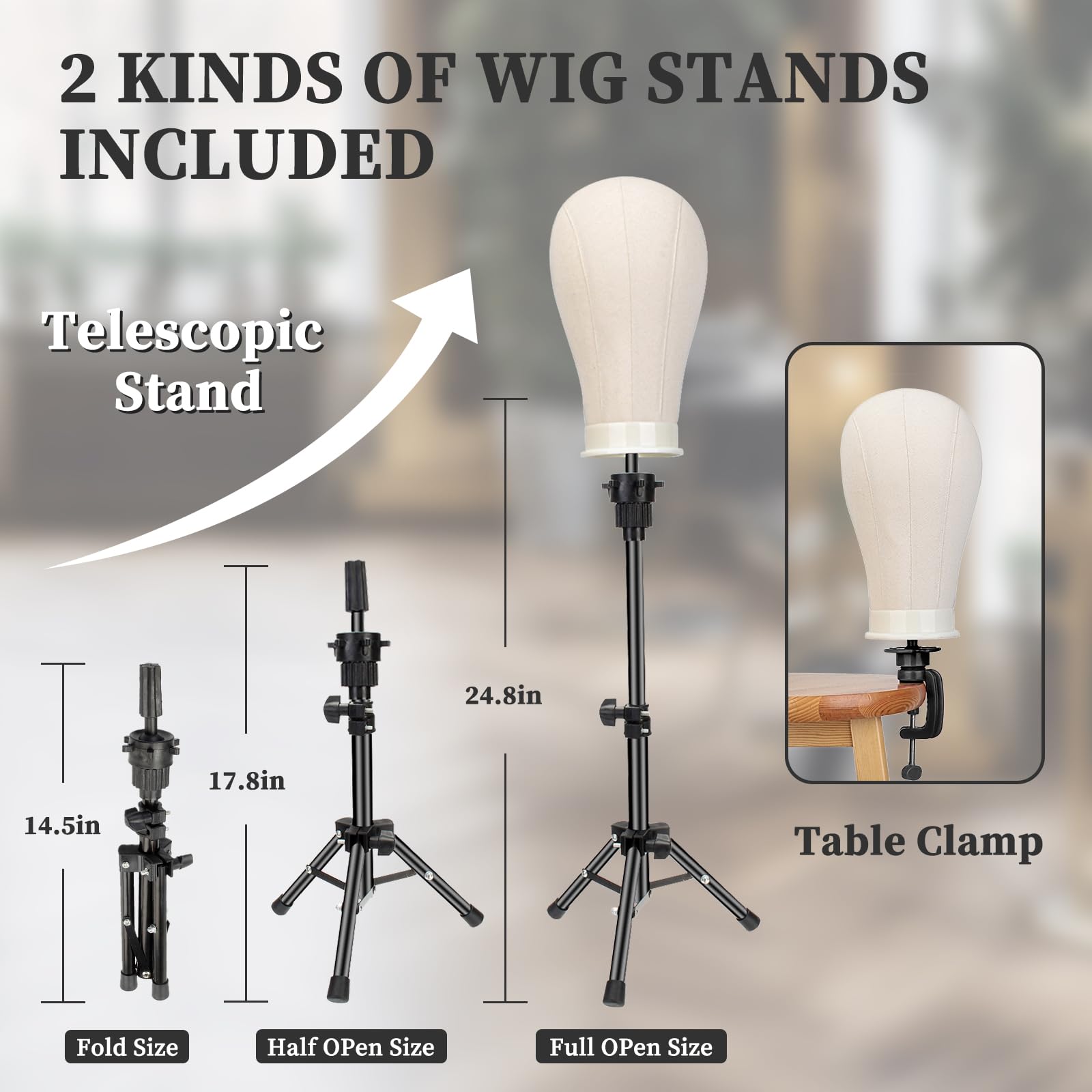 Tete de Perruque en Toile 23"(58cm),Tete Perruque avec Trepied,Tête de Mannequin Pour Perruque avec Trépied,Support Perruque pour Making Perruques