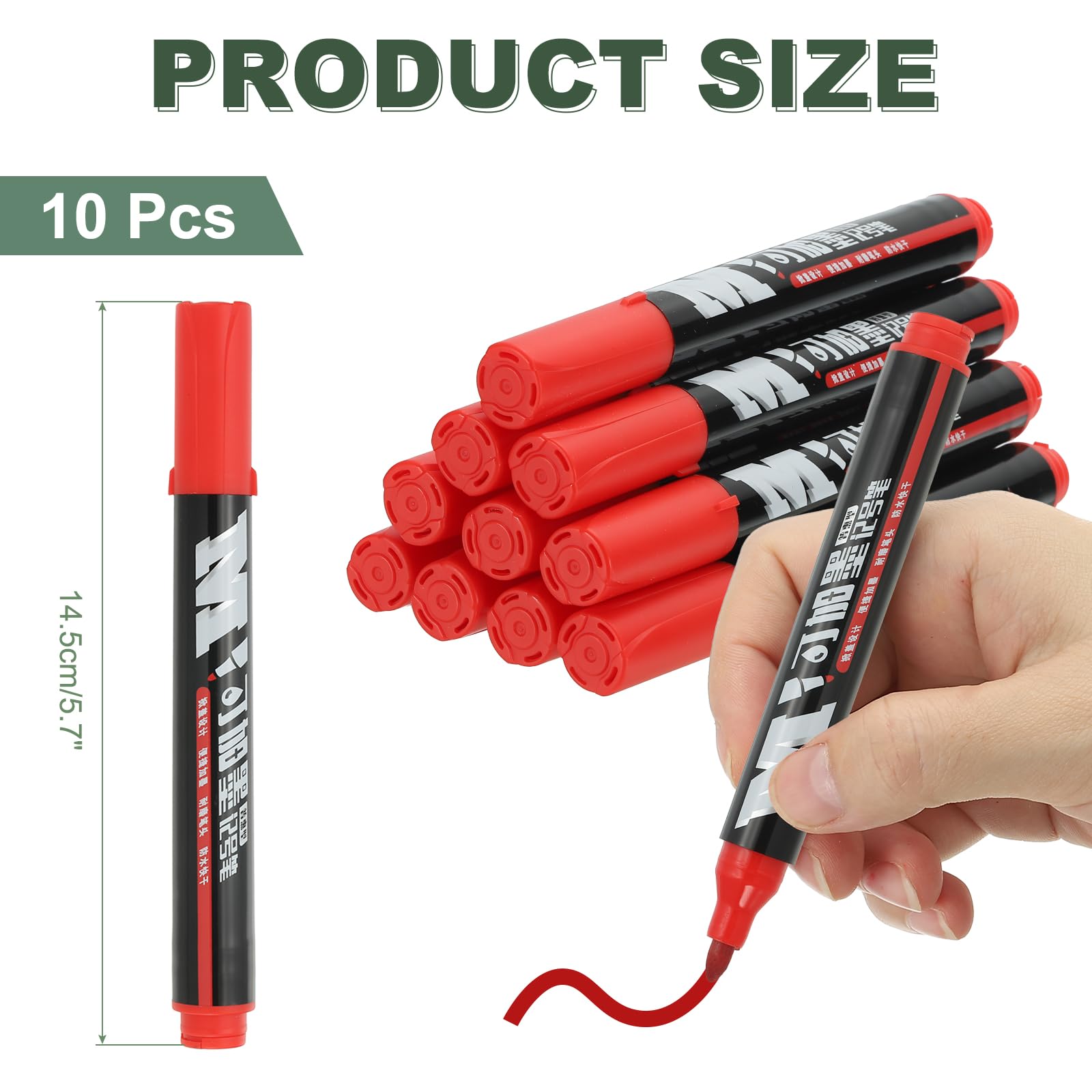 M&G Permanent Markers, 10 Pack Quick Dry Waterproof Fiber Tip Pens for Paper Glass, Plastic, Wood, Stone, Metal Surface, Red - Image 2