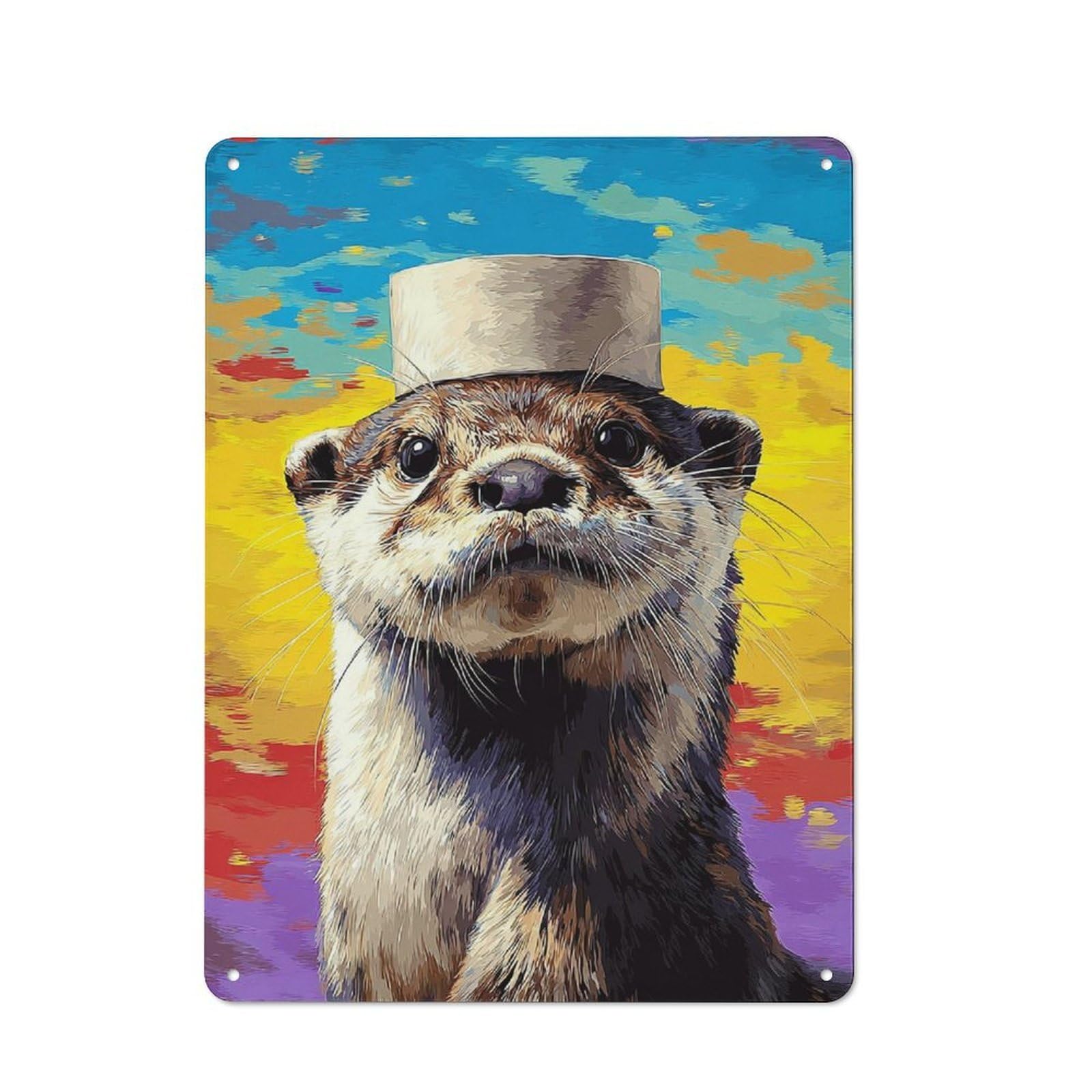 Retro Otter in Top Hat Colorful Art -1 Metal Sign 40x30cm, Classic Pub Decor for Cafe, Pub, Workshop Or Home Bar, for Casual British Interiors
