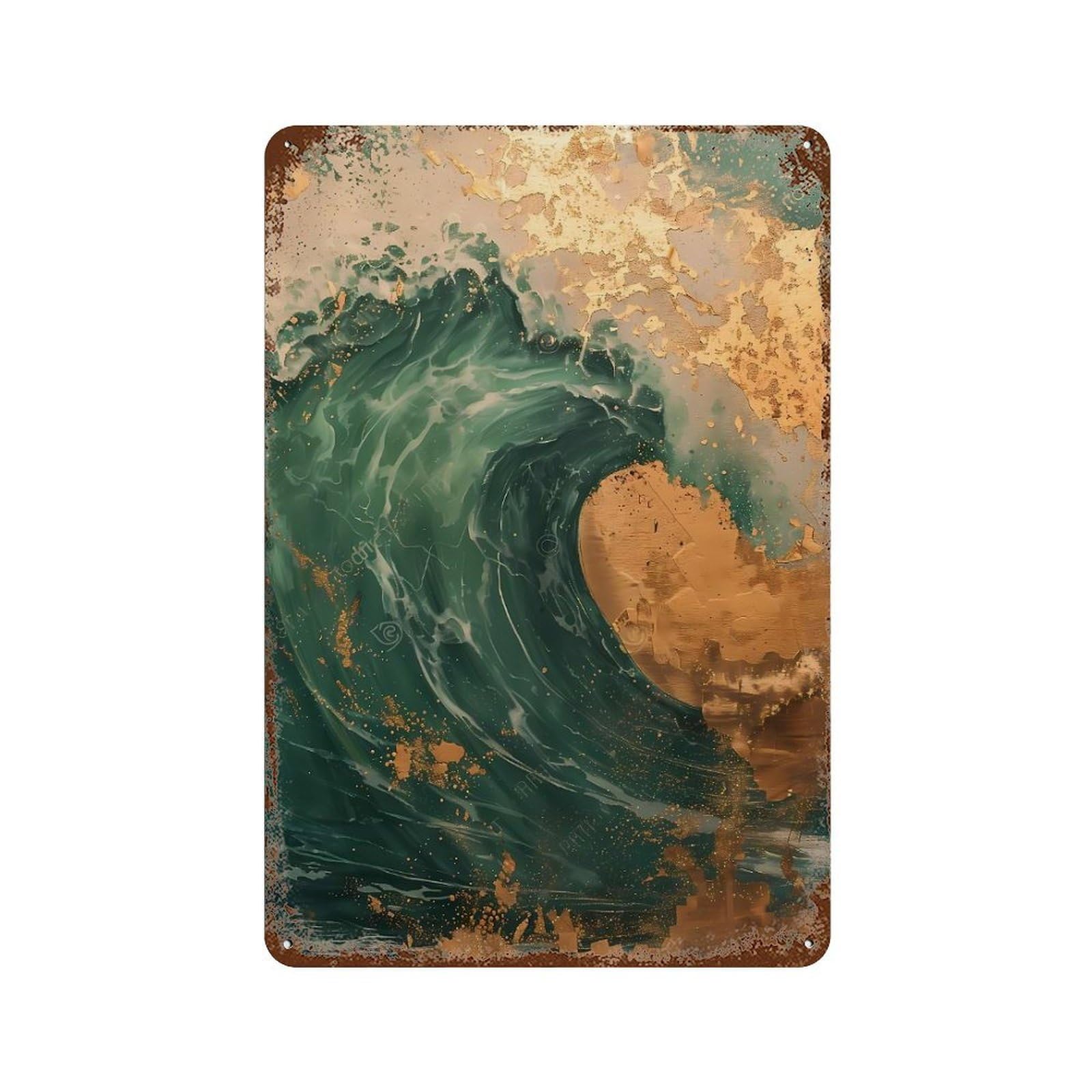 Golden Marbel Wave Art Decorative Tin Sign 11.8"x7.9", Vintage Wall Decor for Garage, Pub Or Kitchen