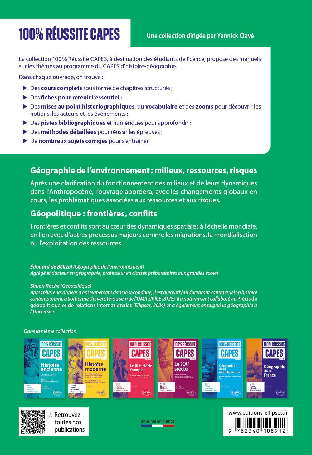 Géographie de l'environnement : milieux, ressources, risques ; Géopolitique : frontières, conflits