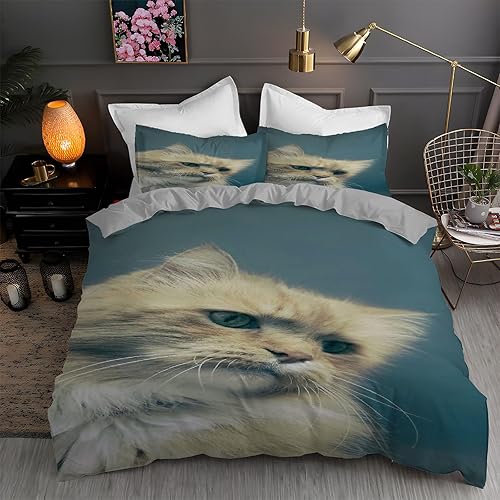 Cute Duvet Cover Full Cat Print Bedding Sets Full Soft Microfiber Comforter Cover and 2 Pillow Shams 20"X26", Bed Set Duvet Covers with Zipper for