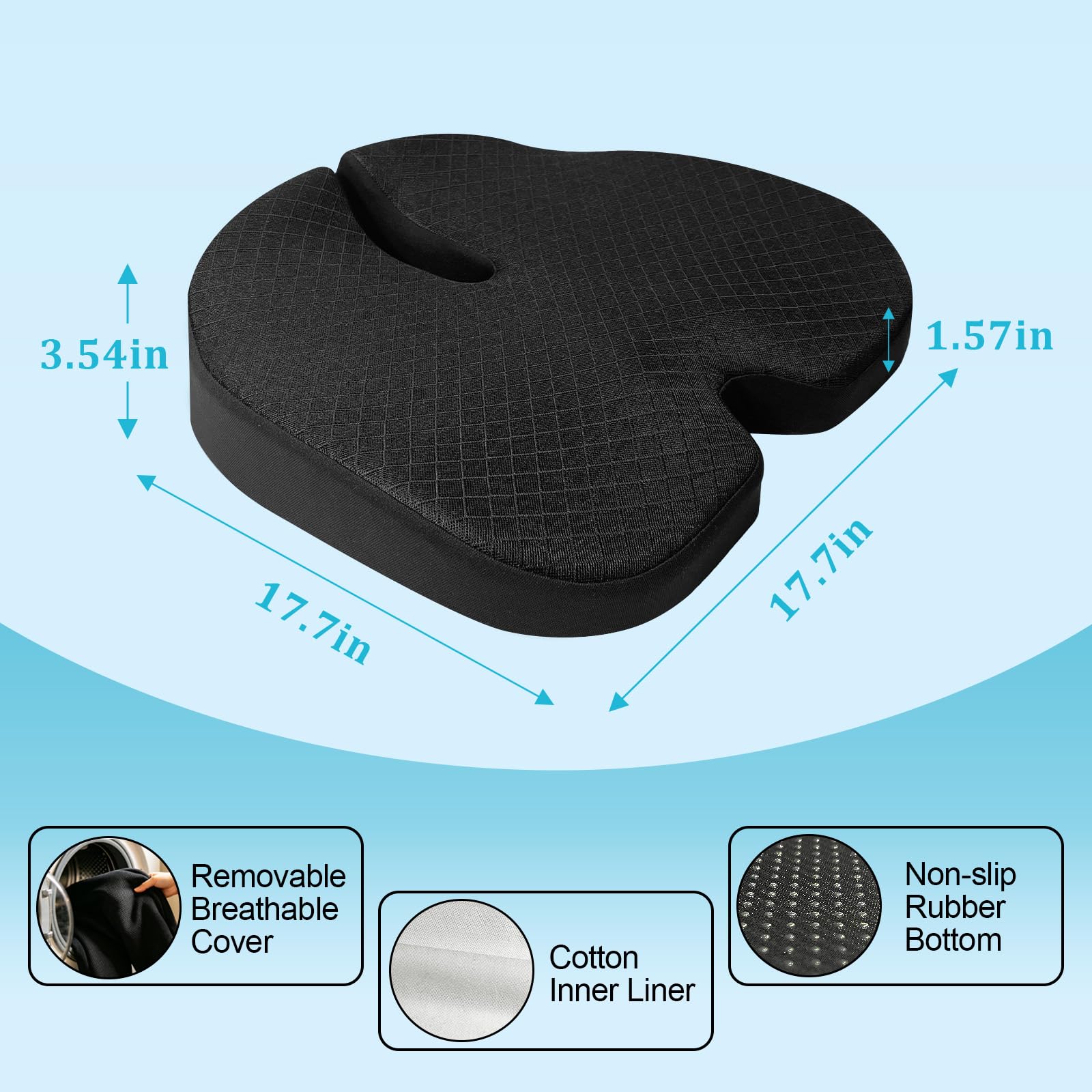 Upgrades - Cojín de espuma viscoelástica para asiento de coche para conducir, gel de panal de abeja, transpirabilidad mejorada y apoyo ortopédico para coxis, coxis, ciática y dolor de espalda,