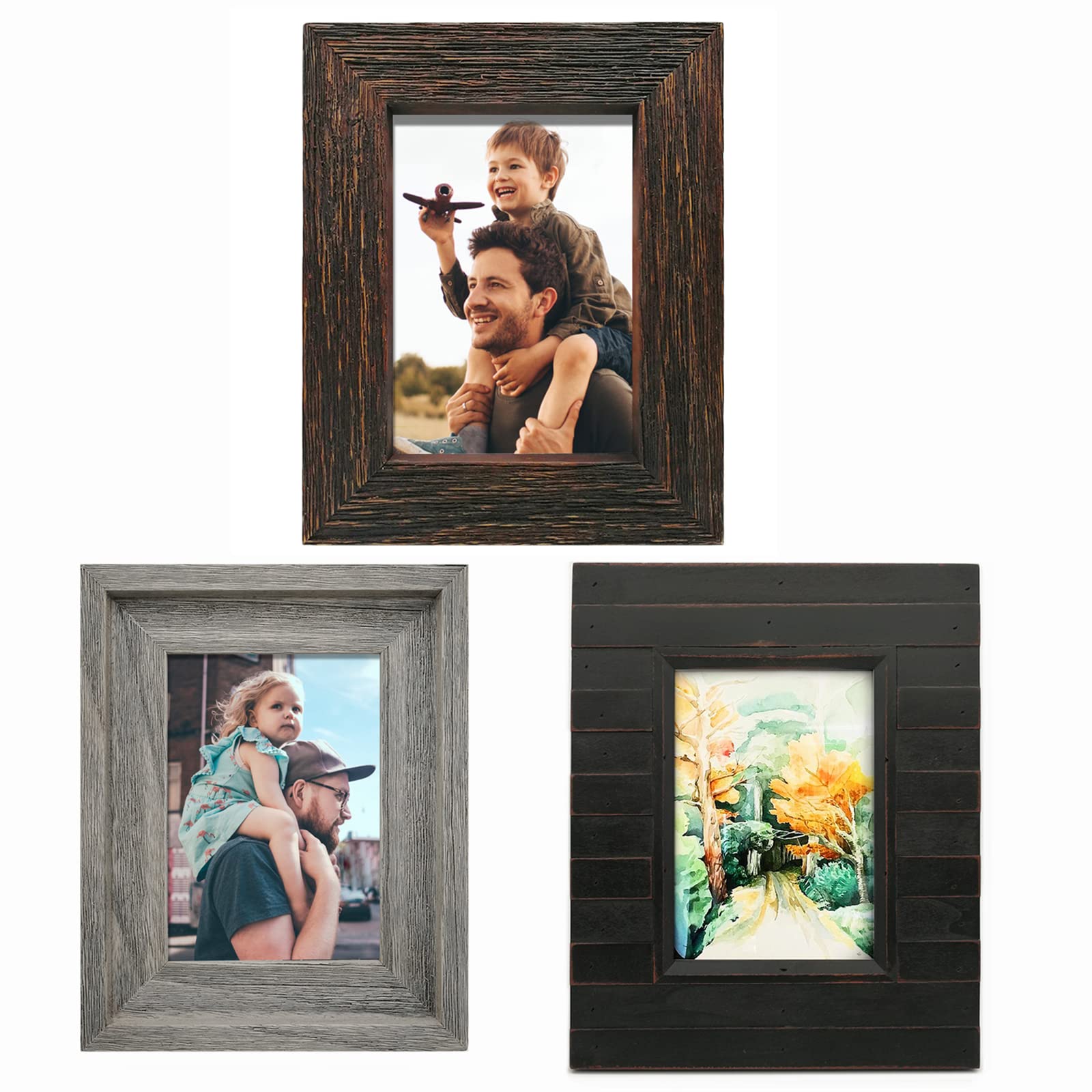 3 pcs Sets Wood Picture Frames Display Photo 5x7inch Rustic Framhouse Photo Frame
