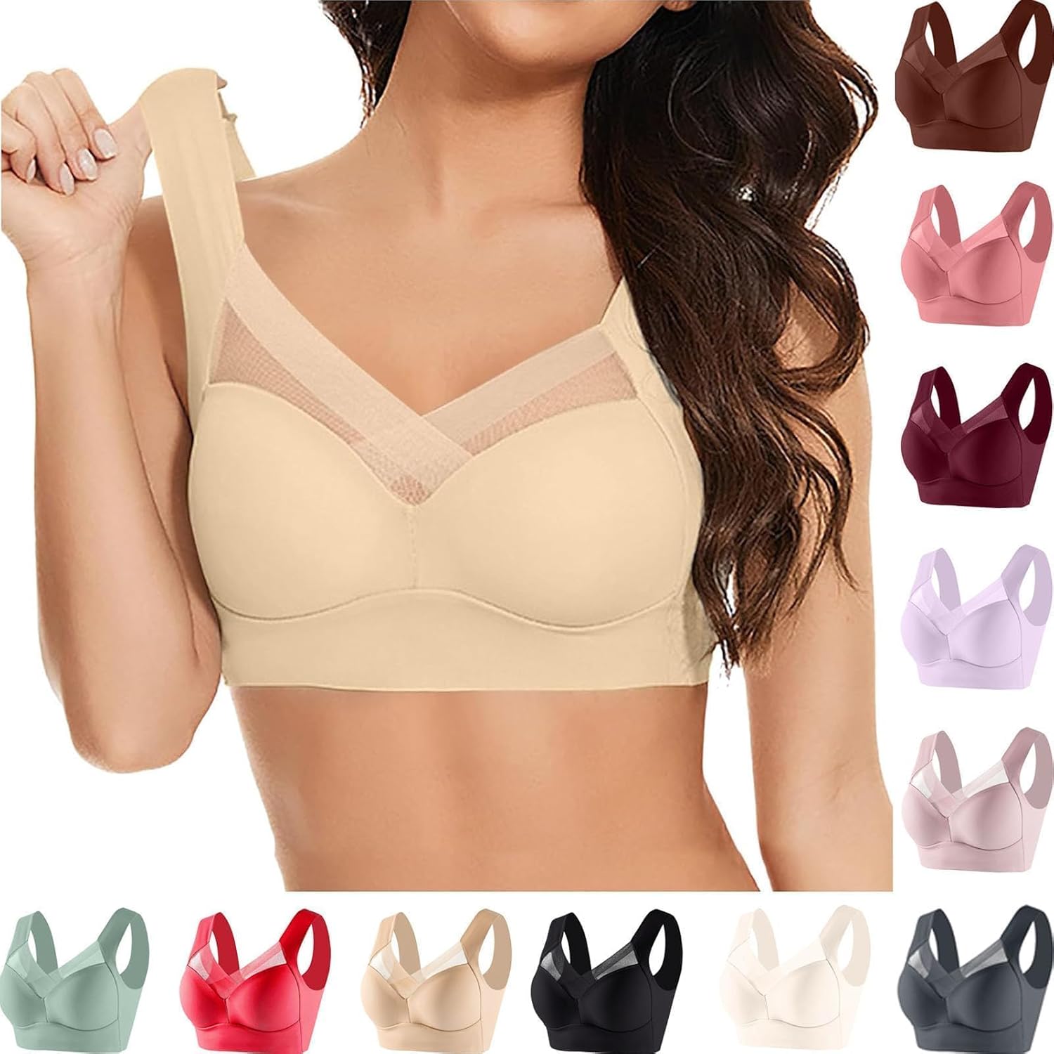 Seamless Wirefree Bras for Older Women Wireless Posture Correcting Push Up Anti Sagging Full Coverage Bra