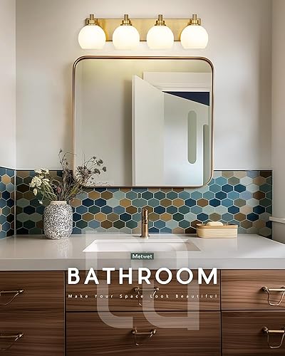 Miniatura 6 de VL195-BG-ML-4 - Lámpara de tocador de baño, 4 luces de tocador de oro cepillado, apliques de pared modernos de 26 pulgadas con pantalla de vidrio