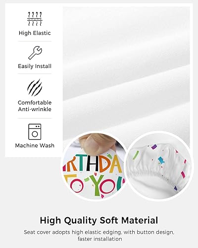 Miniatura 5 de Funda elástica para silla de oficina con texto en inglés Happy Birthday para silla de computadora, respaldo, cinta de colores, arte abstracto,