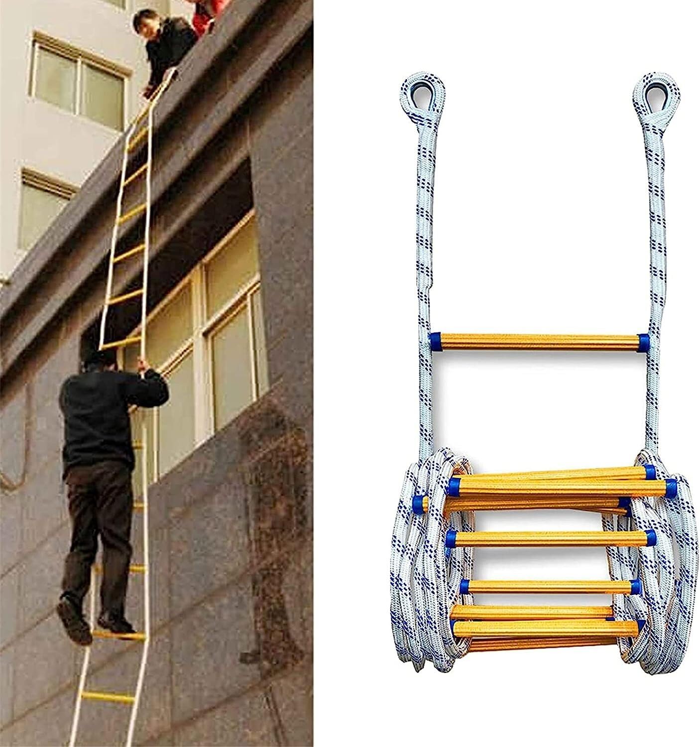 Emergency Fire Escape, Climbing Rope Ladder, Flame Retardant With Hook, Easy To Store, Suitable For Adults(12m/39.4ft)