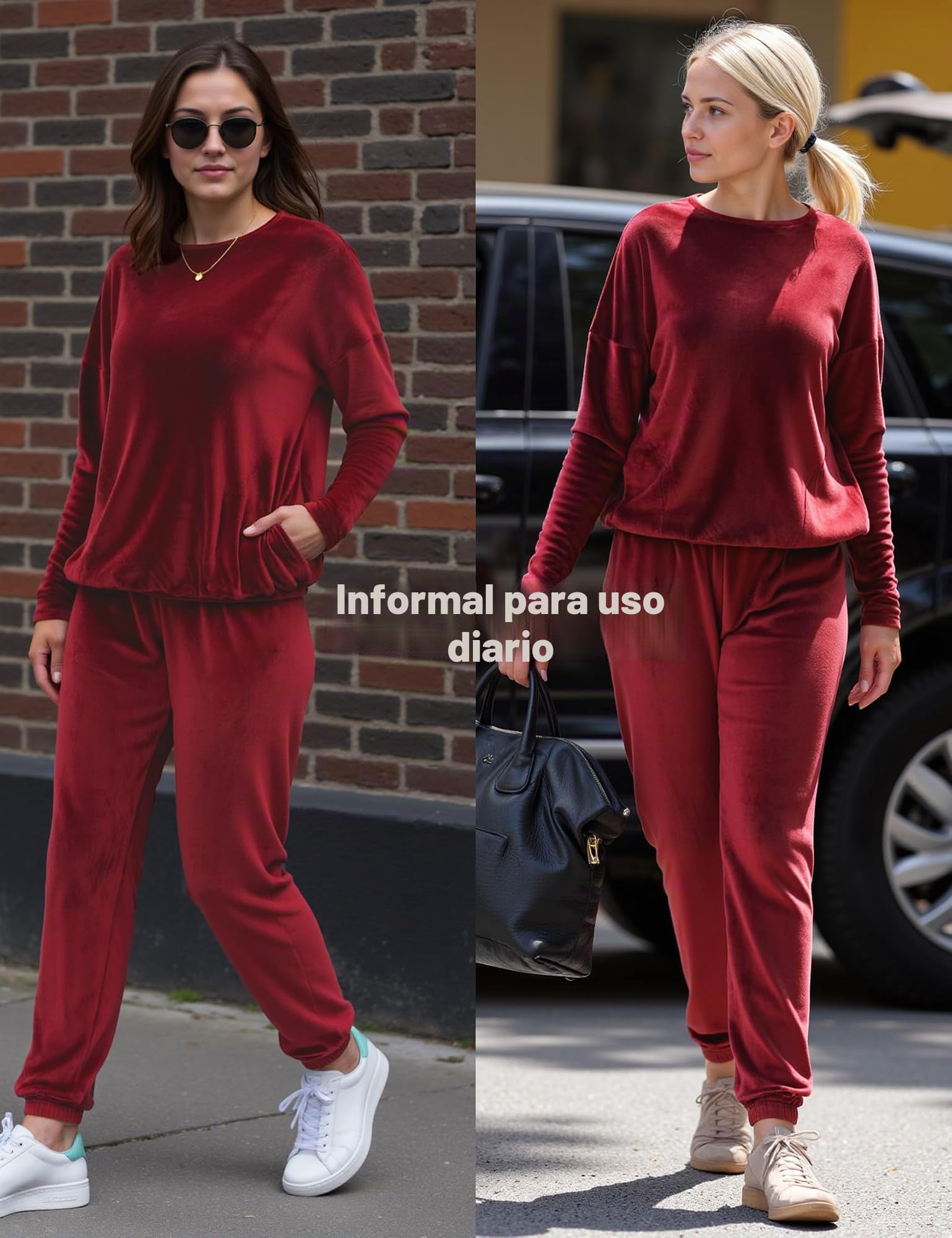 Pijama Terciopelo Mujer Invierno Manga Larga Conjunto Chándal Cuello Redondo Cálido Suave Cómodo Ropa de Dormir para Casa