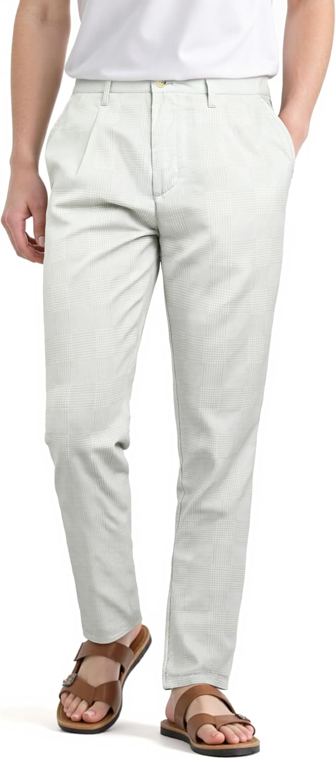 GINGTTO Linen Pants Men Slim Fit Lightweight Tapered Summer Beach Casual Pants Men