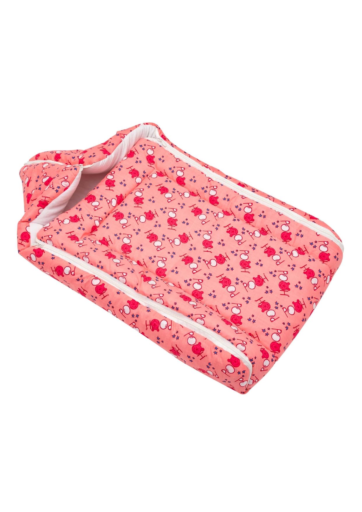 ABONY PRINTS Soft Cotton Sleeping Bag for Babies, Toddlers, and Infants, with Zipper Closure, Floral, Teddy bear, Pooh Print (RED)