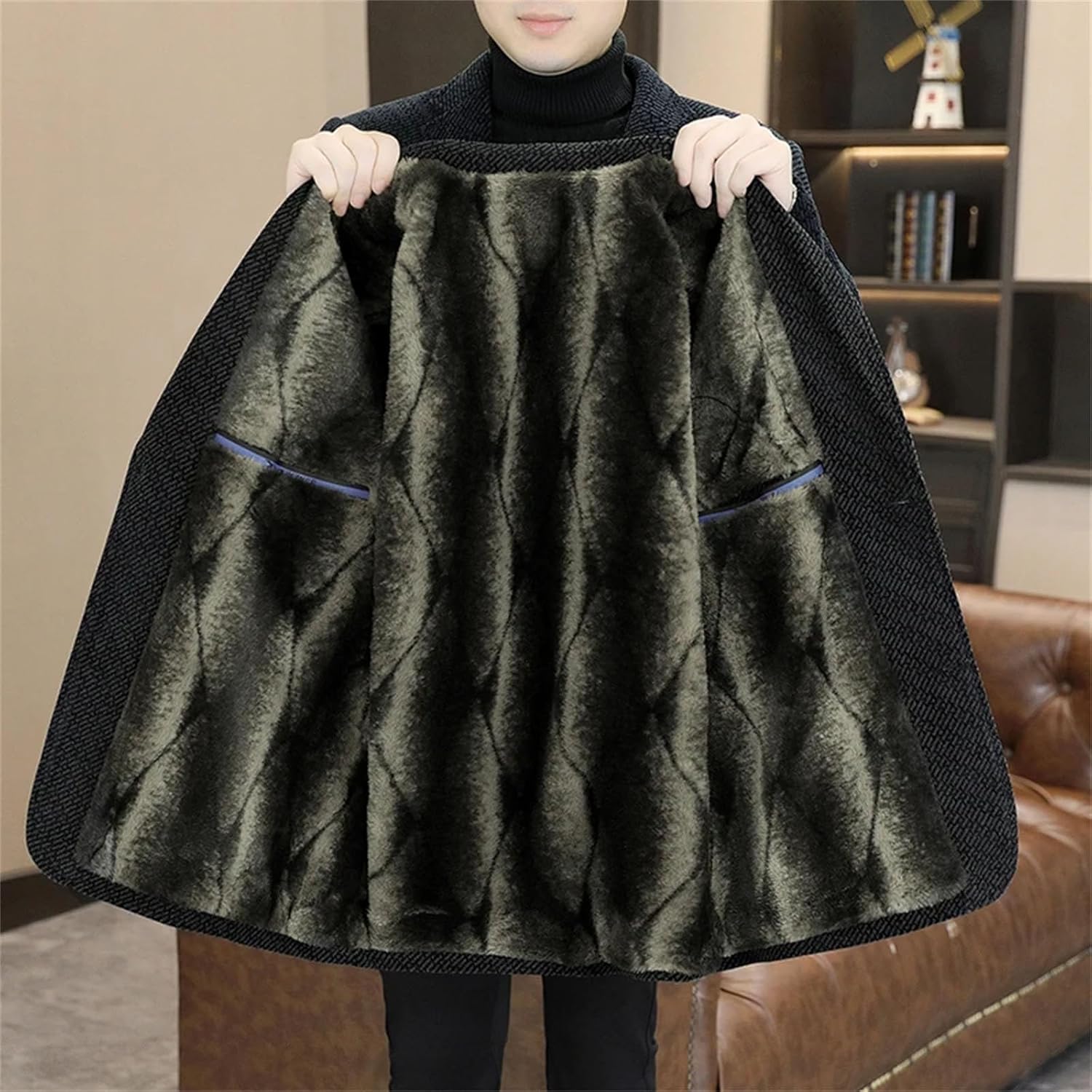Mens Middle-aged Business Suits Golden Casual Chenille Woolen Jackets