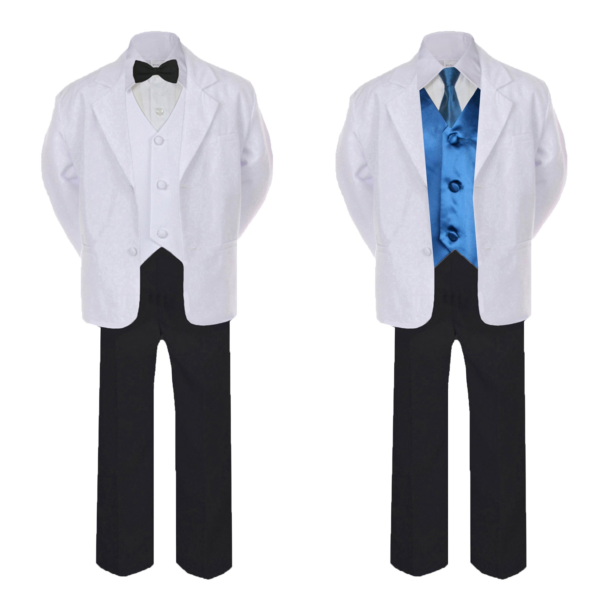 7pc Boy Formal Black & White Suit Tux Set Satin Necktie & Vest Baby Sm-20 Teen