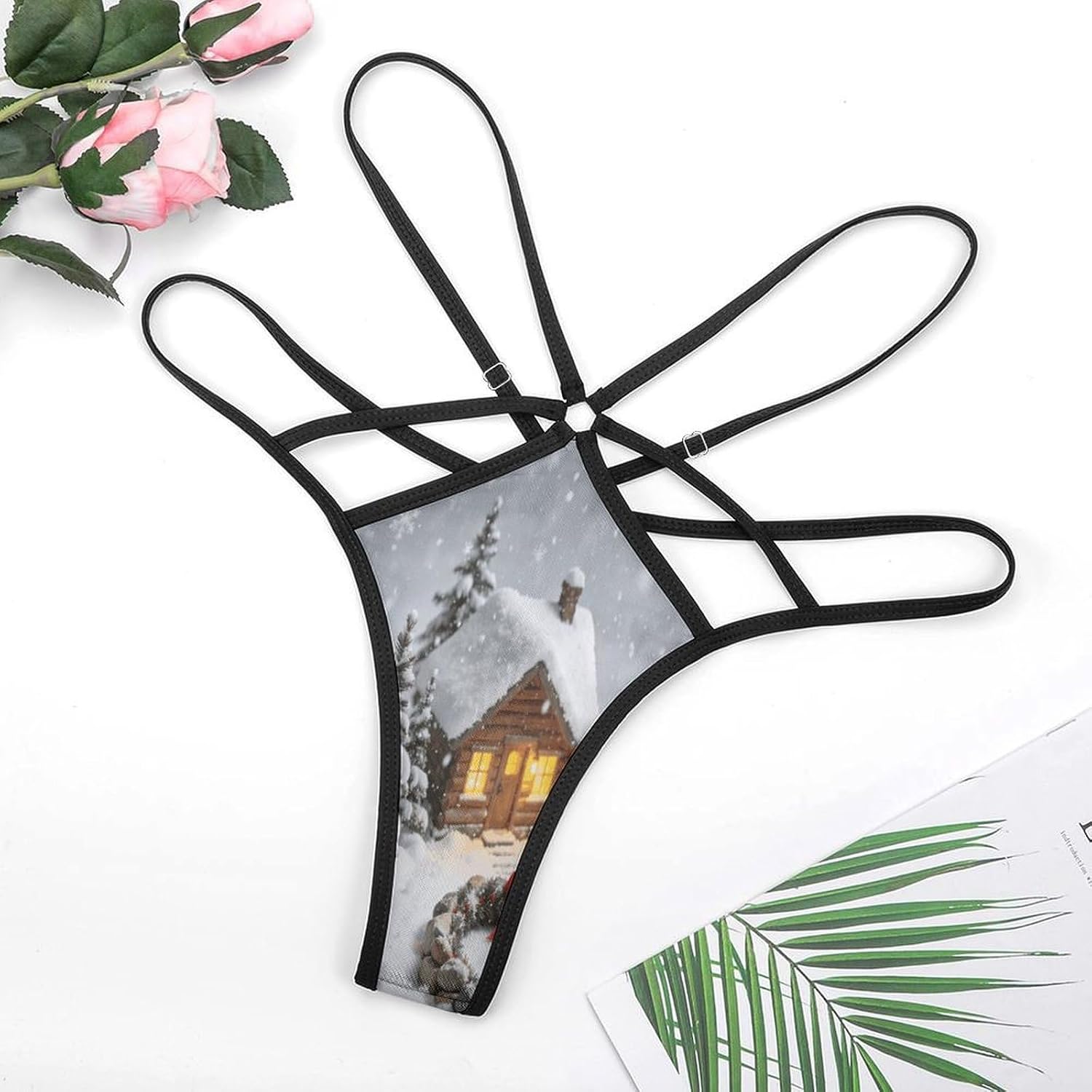 Women's Sexy G-String Thong Panties, Sheer Mesh T-back Underpants | White Christmas Breathable Stretchy Low Rise Underwear, Comfort Soft No Show Panties for Date Night, 3X-Large
