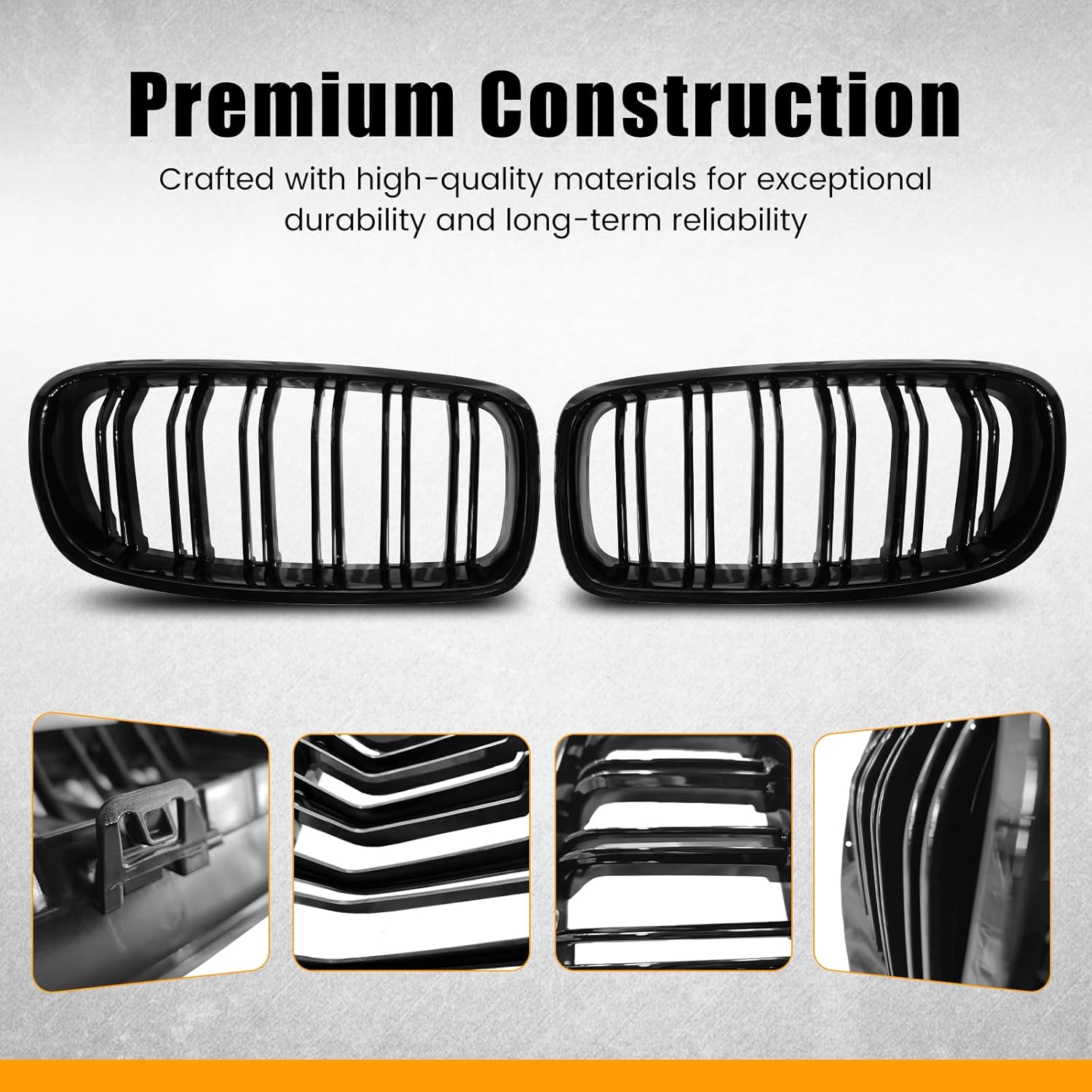 Replacement Grille for F30, Double Slats Gloss Black ABS Front Kidney Grill Compatible with BMW 3 Series F30 F31 2012-2018