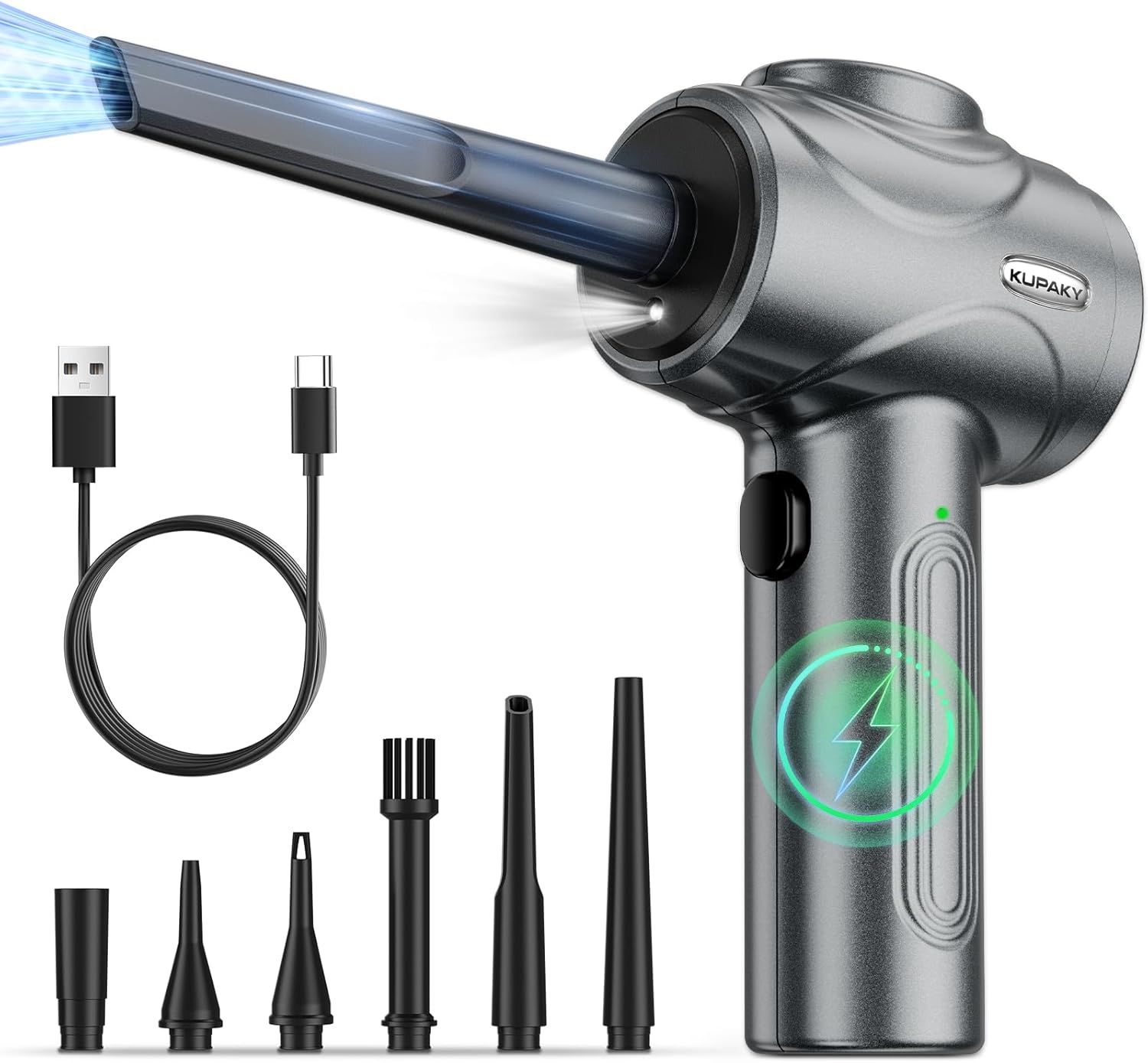 Electric Compressed Air Duster for Computers, 100000RPM Powerful Air Duster for PC/Keyboard/Car/Electronics,3 Power Speeds Air Blower with LED (Grey) Electric Compressed Air Duster for Computers, 100000RPM Powerful Air Duster for PC/Keyboard/Car/Electronics,3 Power Speeds Air Blower with LED (Grey)