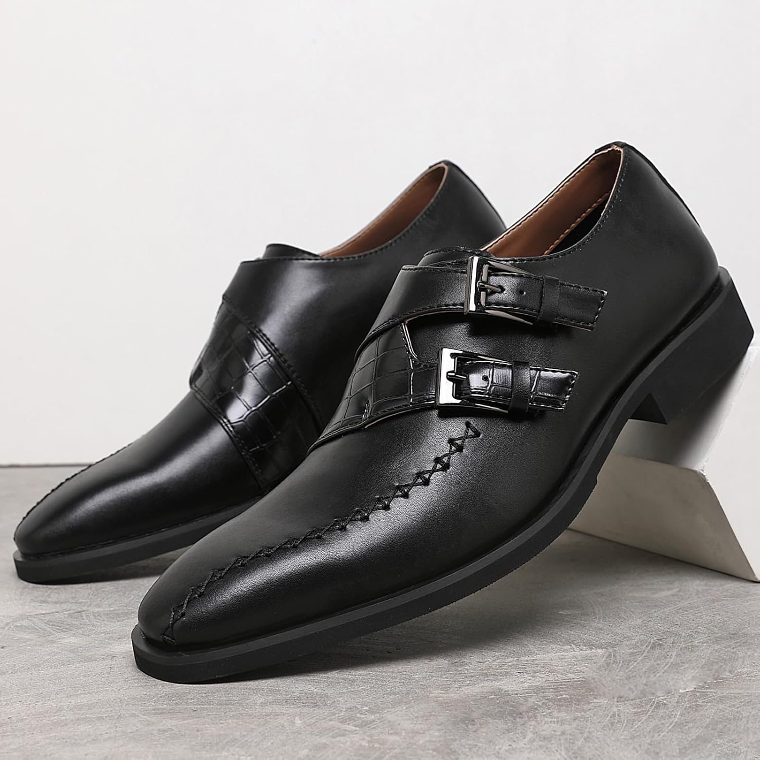 Ahico Men's Dress Shoes Monk Strap Classic Oxford Shoes Formal Business Wedding Loafers - Image 4