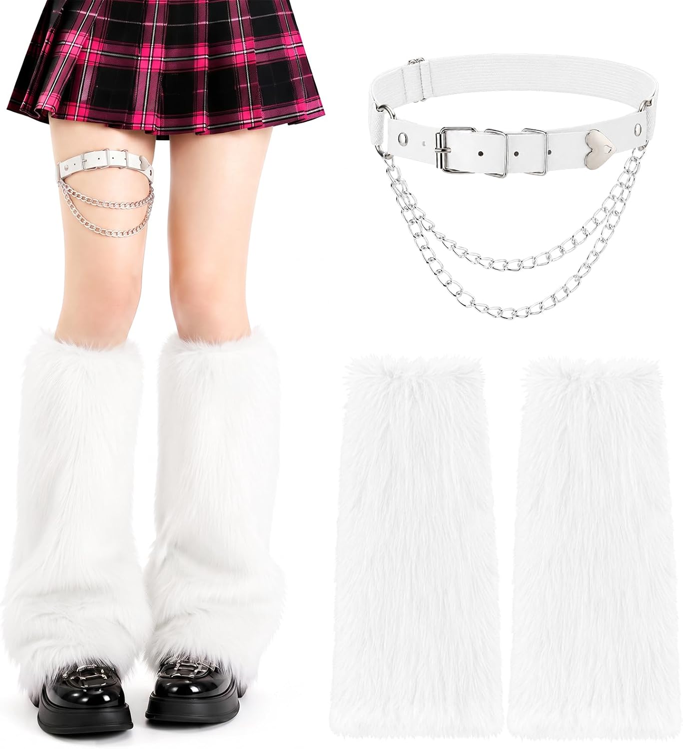 Faux Fur Fuzzy Leg Warmers with Chain, Y2K Plush Leg Cover
