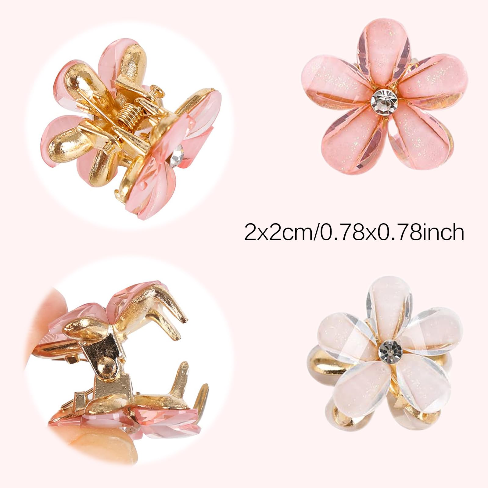 20 Pcs Mini Diamond Hair Claw Clips,Small Hairs Clips Flower Hairpins Hair Accessories for Women,Girls,Sweet Mini Barrettes Hairs Styling Accessories for Photograph,Daily,Party,Wedding 2 color - Image 2