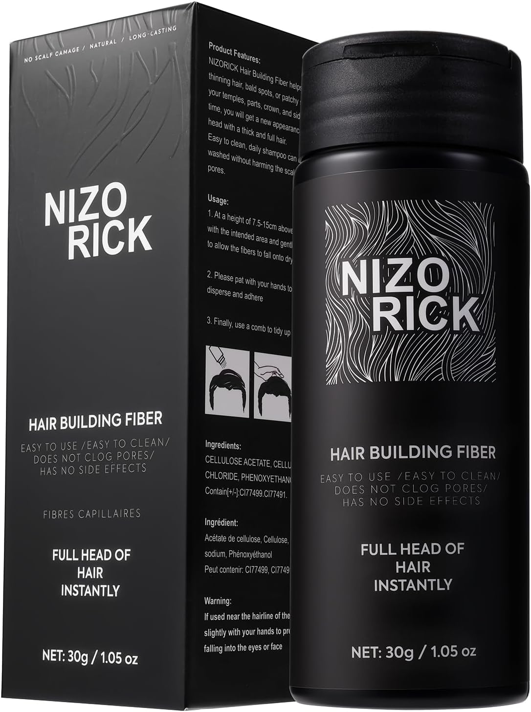 Hair Fibres Light Gray 30g, Instantly Fuller, Thicker Look, Long Hold, Windproof & Waterproof, Thick Fiber Fill In Thinning and Fine Hair(Light Gray)