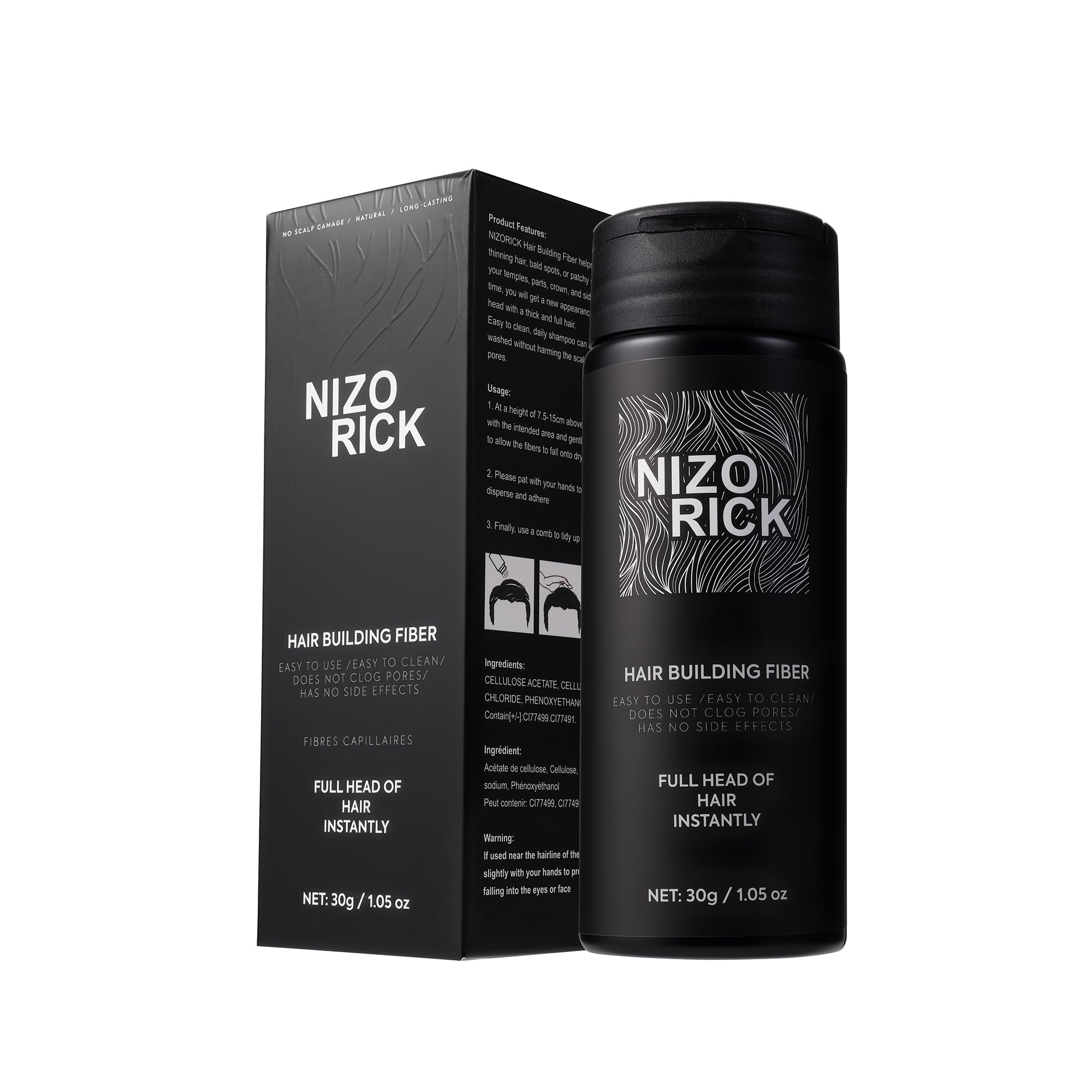 NIZORICK Hair Fibers for Thinning Hair,Hair Building Fibers Instantly Thicker & Fuller Look,Conceals Hair Loss Fill In Fine Hair Powder for Women and