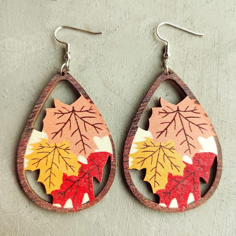 Fall Earrings for Women Thanksgiving Day Wooden Painted Earrings Cute Pumpkin Maple Leaf Sunflower Turkey Teardrop Dangle Earrings Lightweight Fun Autumn Drop Earrings For Girls Jewelry - Image 4