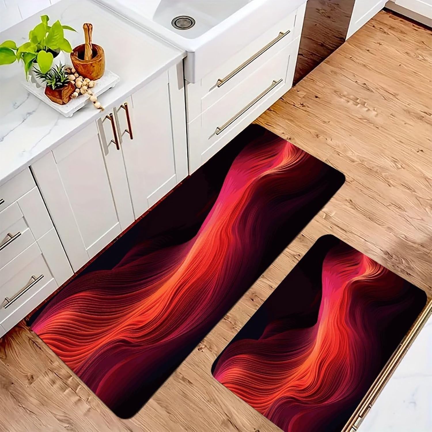 Gradient Red Kitchen Mats with 2PCS Non-Slip Washable,Kitchen Rug Heavy Duty Durable, Floor Mats for Kitchen,Office,Sink,Laundry