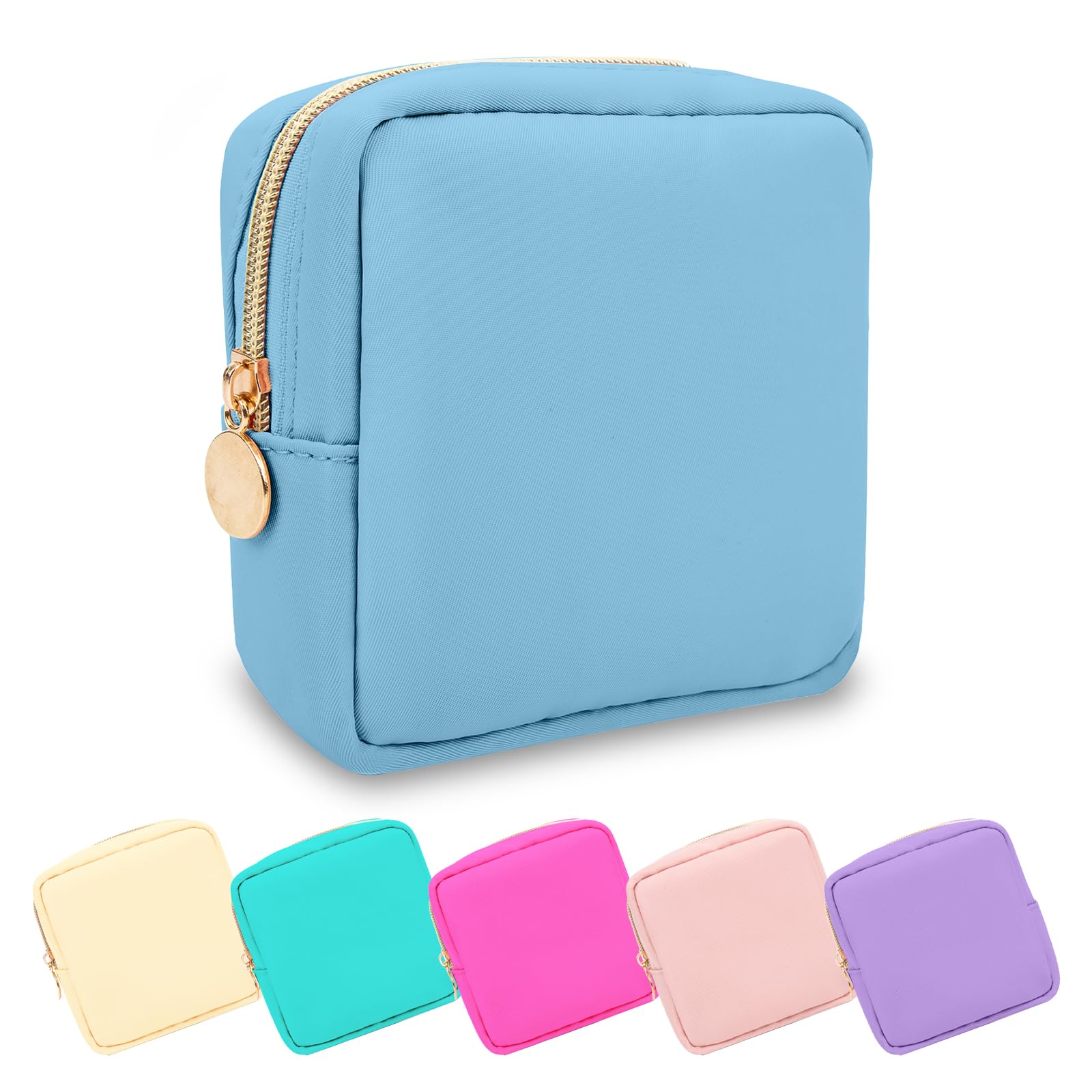 UIXIZQ Mini Makeup Pouch for Purse, Small Cosmetic Bag Pouch Nylon Travel Toiletry Organizers Bag for Women Girls, Cute Zipper Coin Purse Preppy