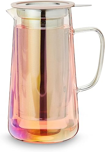 Pinky Up Annika - Tetera de vidrio - Infusor de té y tetera para té suelto, 33 onzas iridiscentes