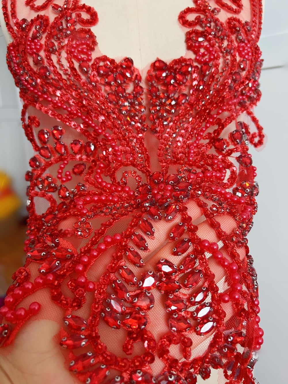 Amazon.com: Rhinestone Applique Handmade Sparkly Crystals Bodice Diamond  Patch for Prom Dresses,Wedding Dress (Red) : Arts, Crafts & Sewing